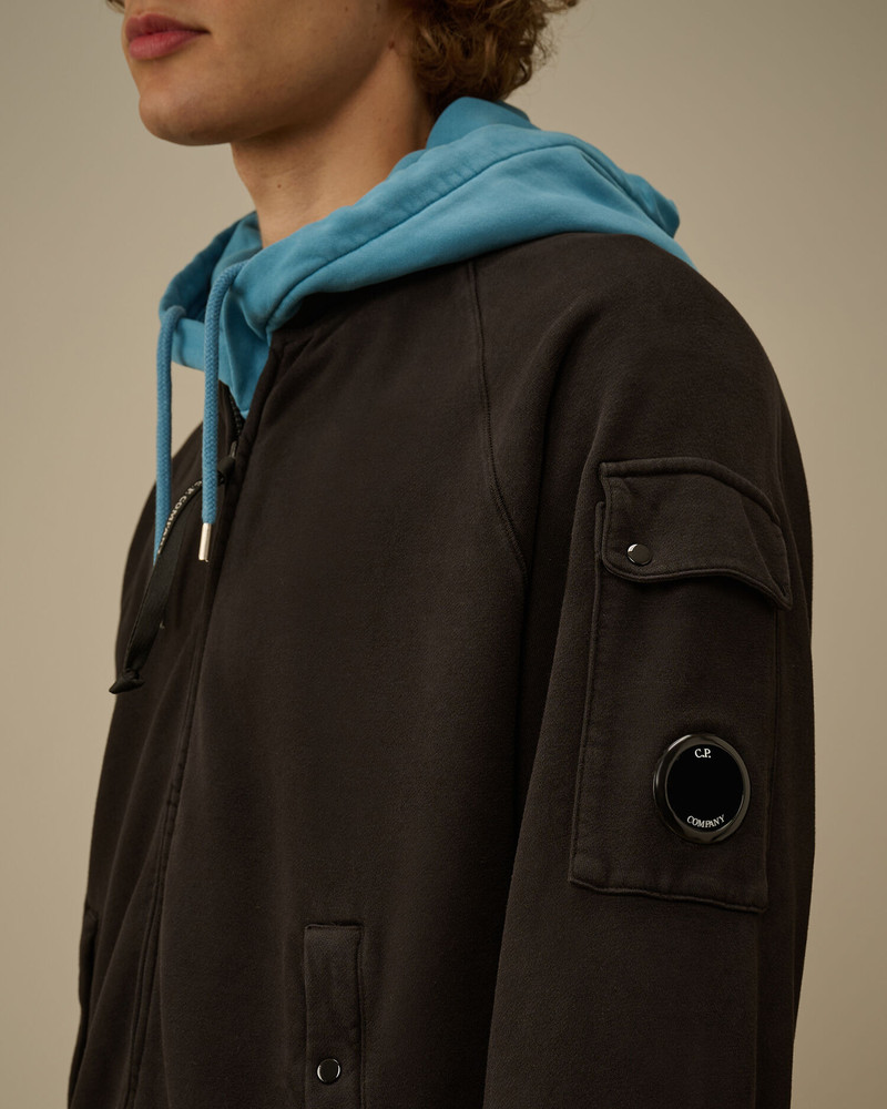 Brushed and Emerized Diagonal Fleece Bomber Full Zip Sweatshirt 5
