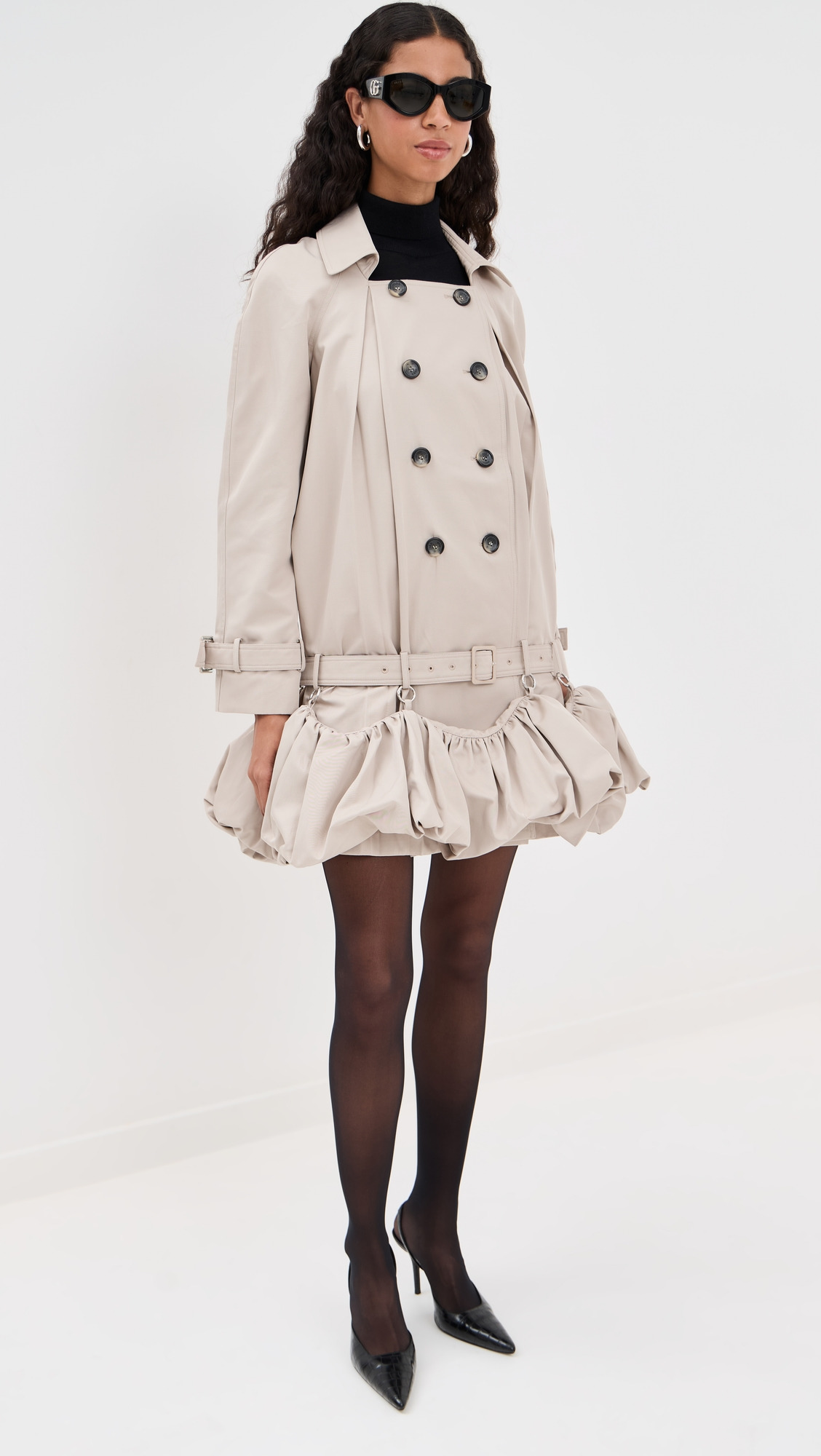 Puff Hem Trench Dress - 4