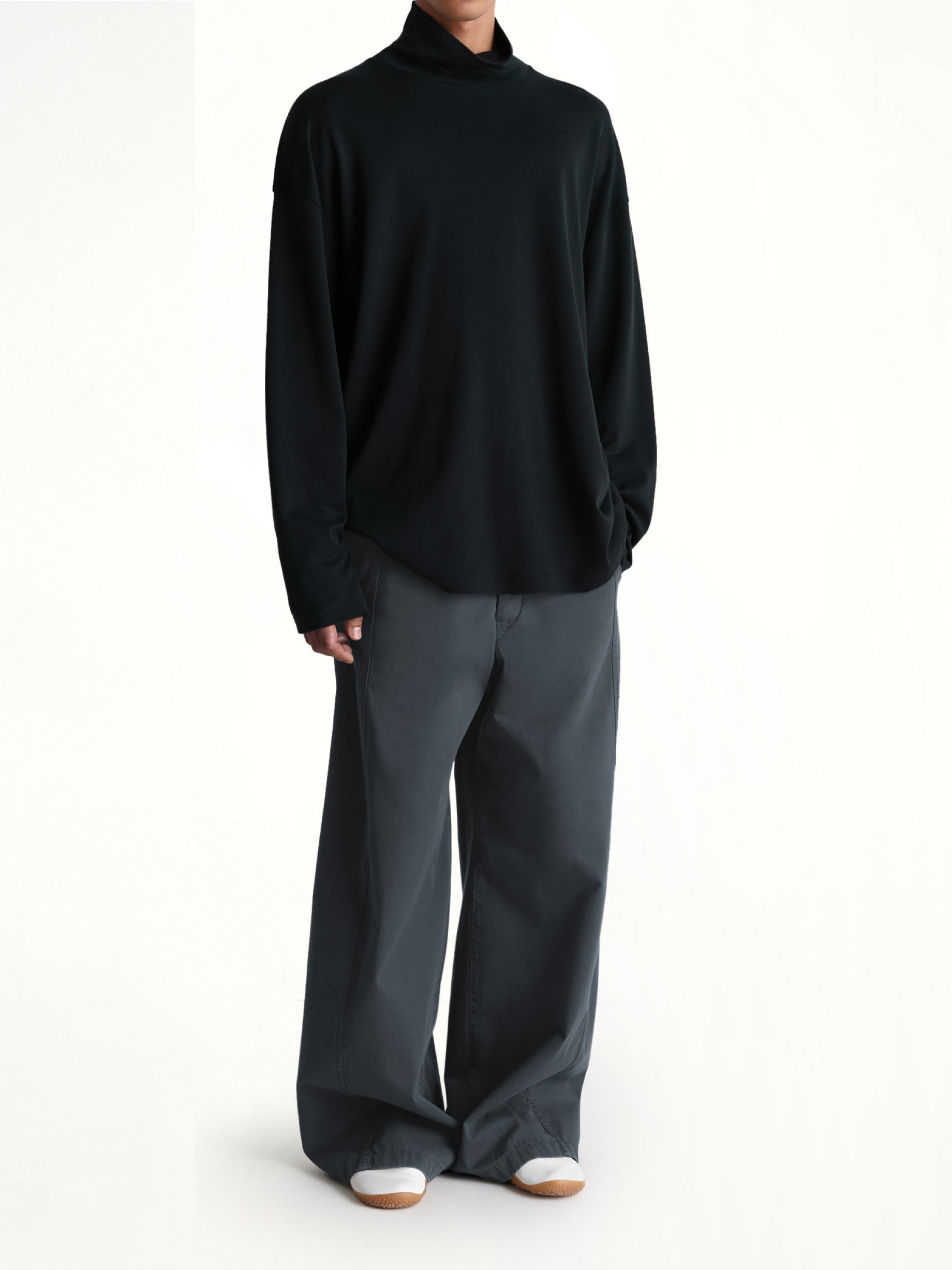 Relaxed Mock Neck T-Shirt in Black - 4