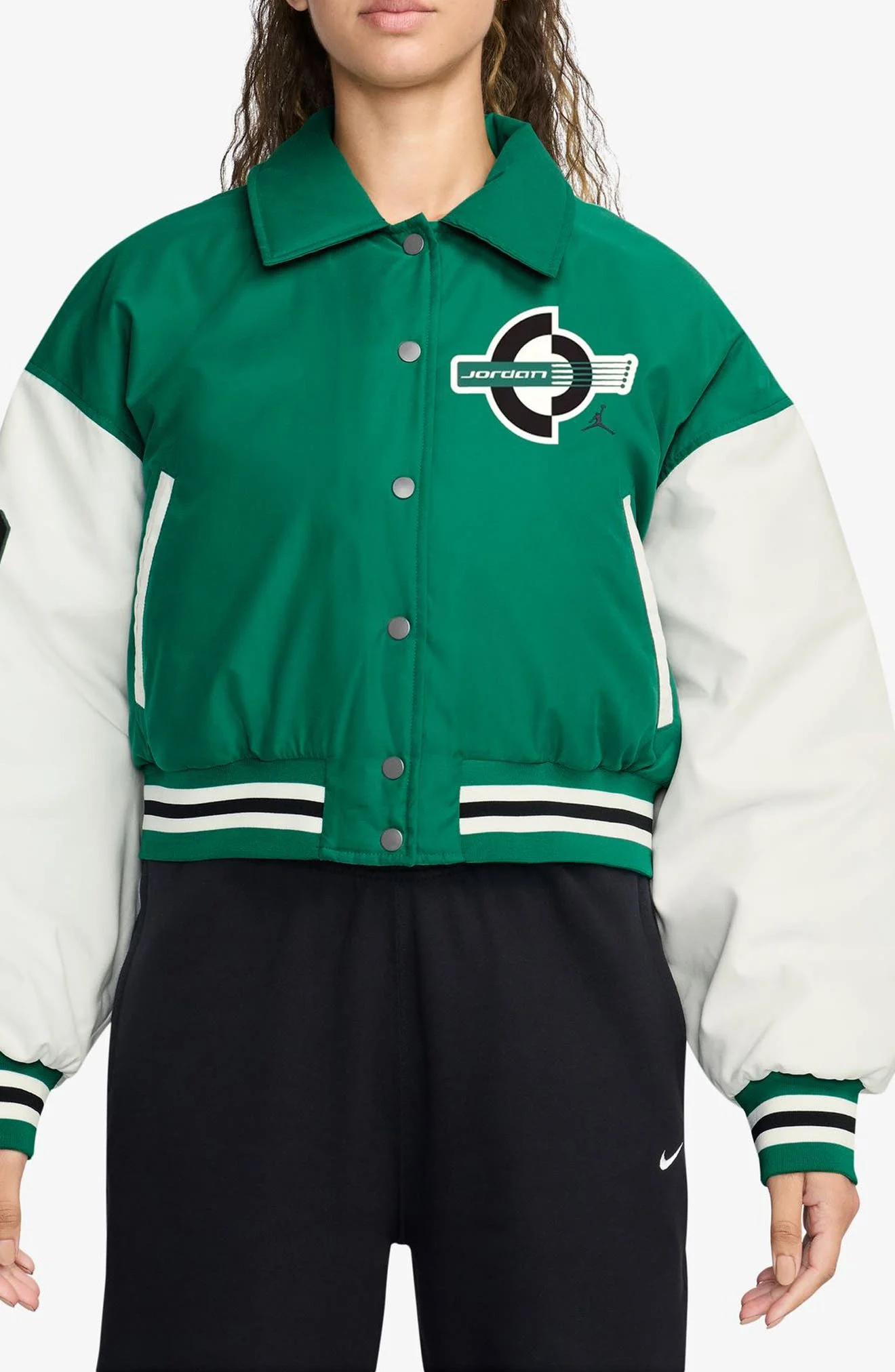 Jordan Brooklyn Varsity Coach's Jacket in Malachite/Sail/Black at Nordstrom - 1