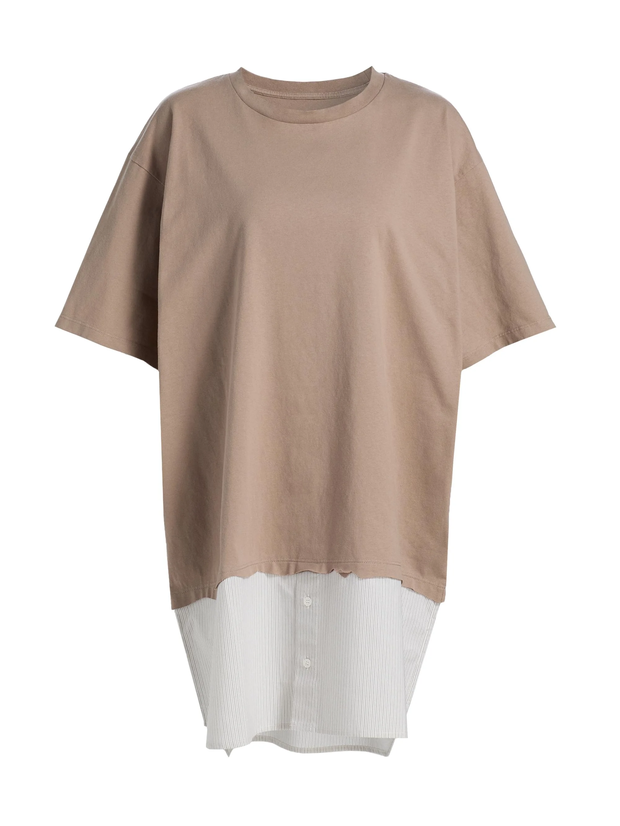 Women's Mixed Media Cotton T-Shirt Dress - Dune - 1