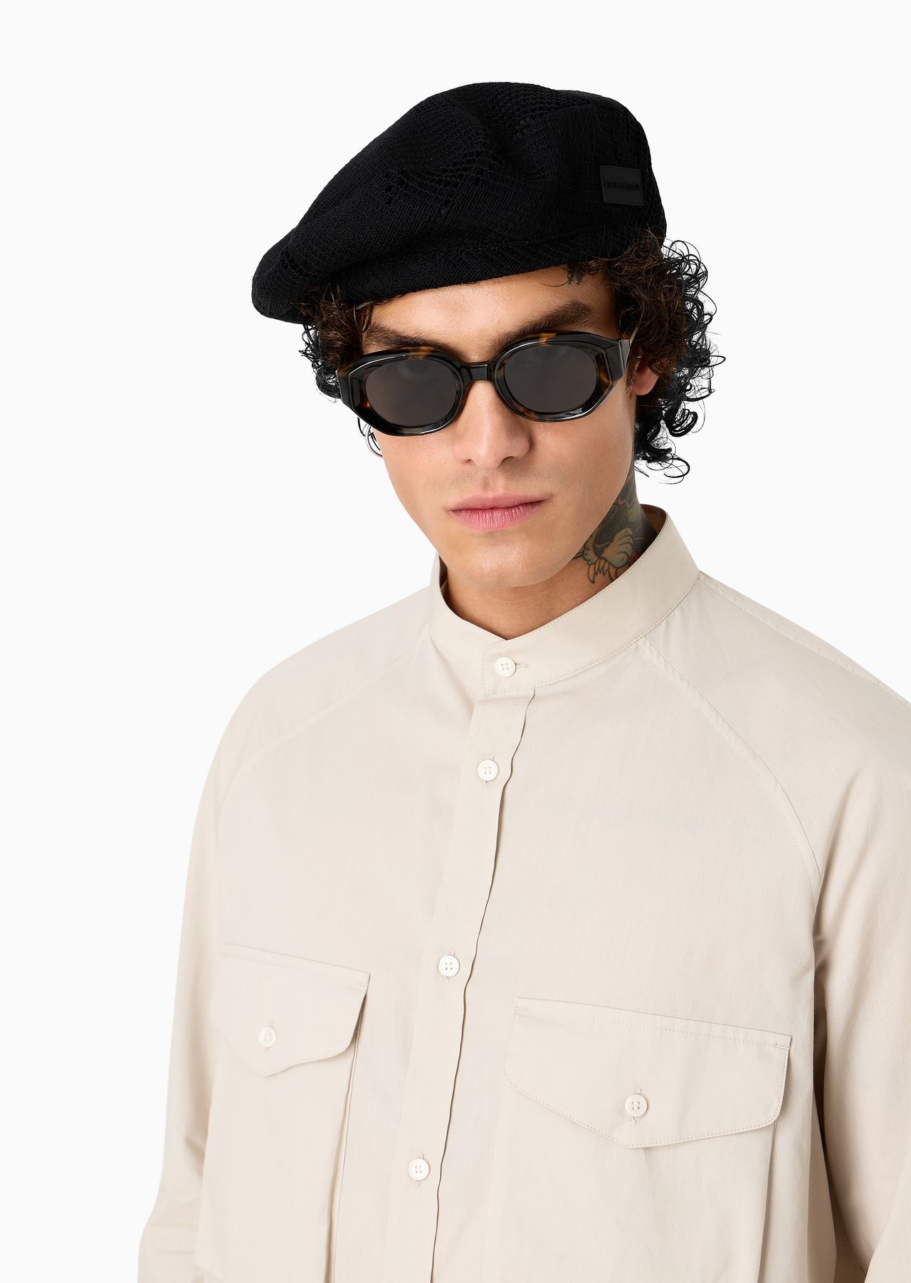 Poplin shirt with guru collar and pockets on the chest - 5