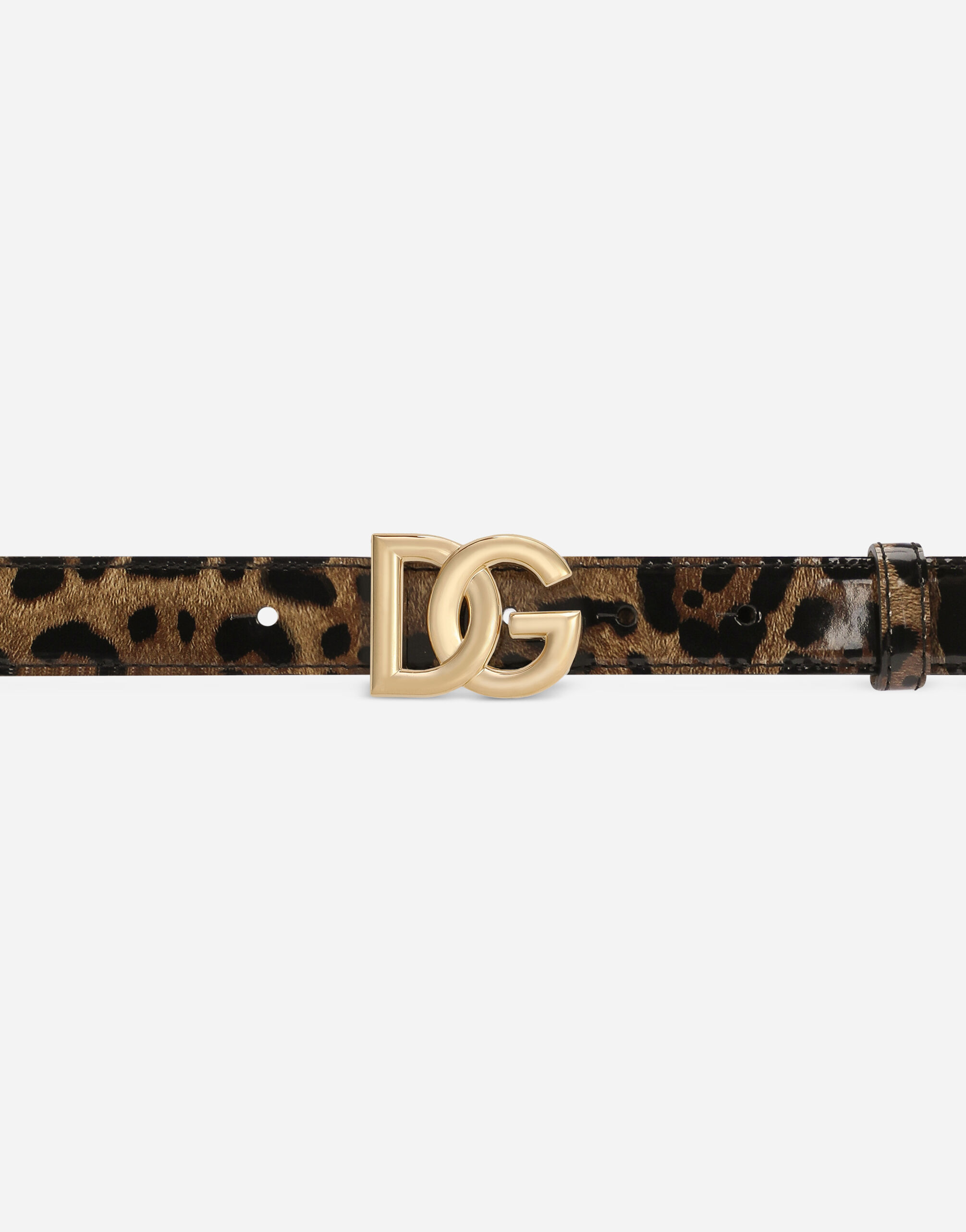 Leopard-print glossy calfskin belt with DG logo - 4