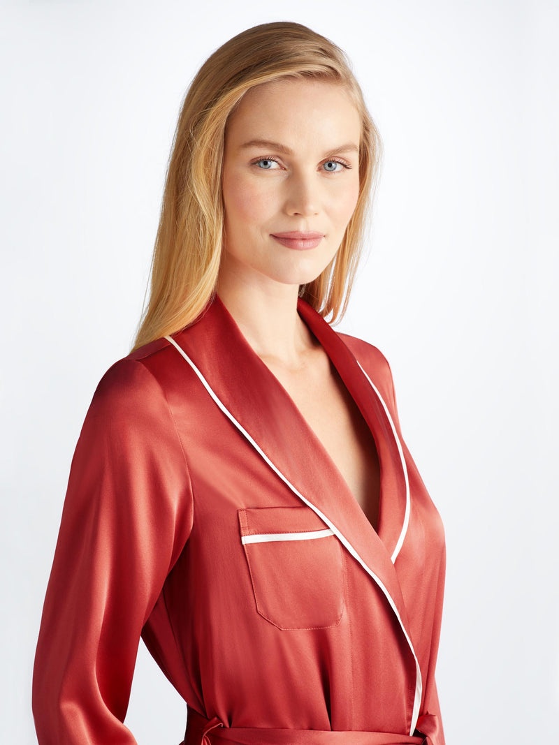 Women's Long Robe Bailey Silk Satin Rose Red - 5