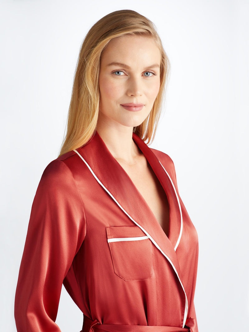 Women's Long Robe Bailey Silk Satin Rose Red 5