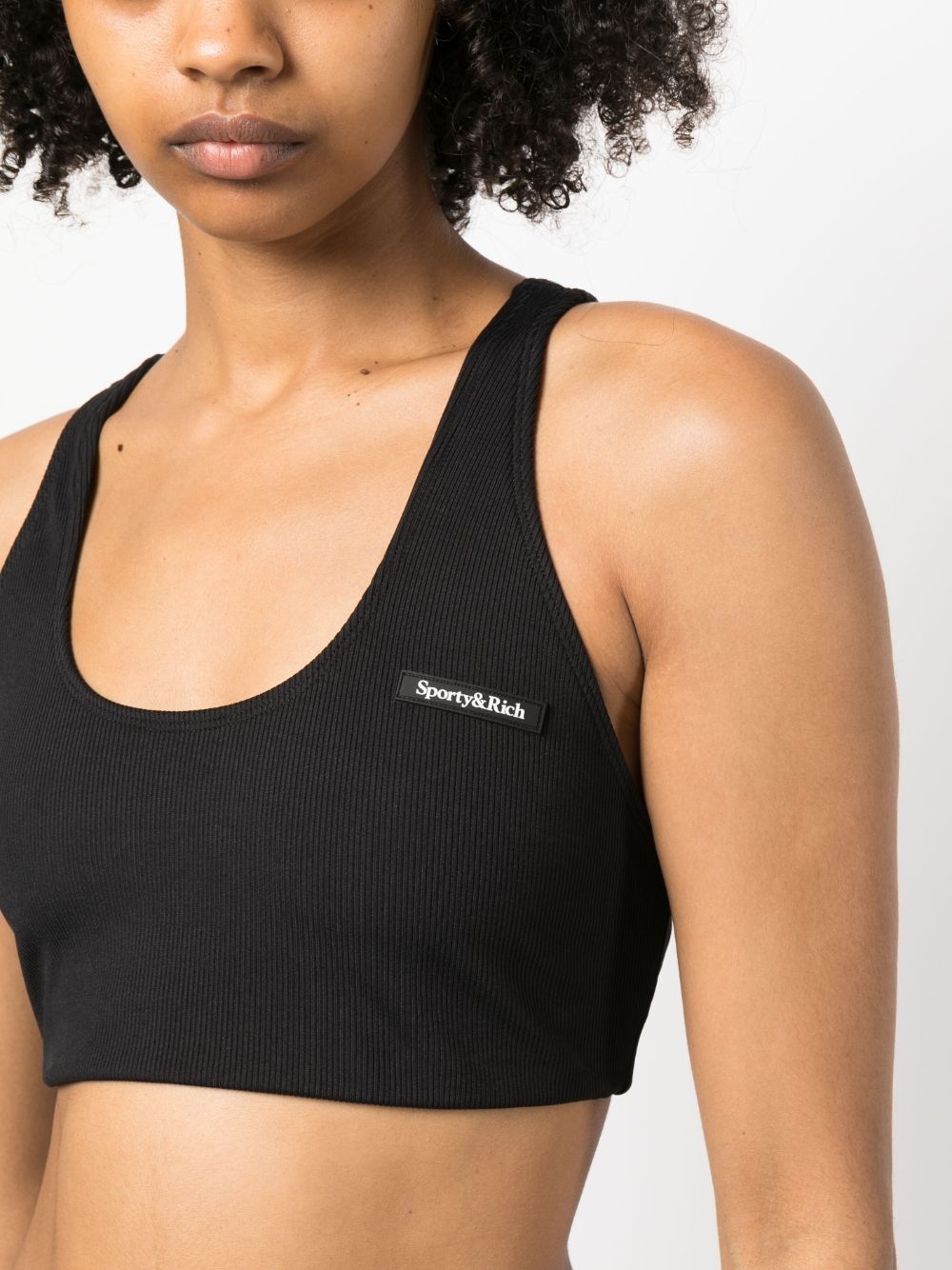 Serif logo-patch ribbed bra - 5
