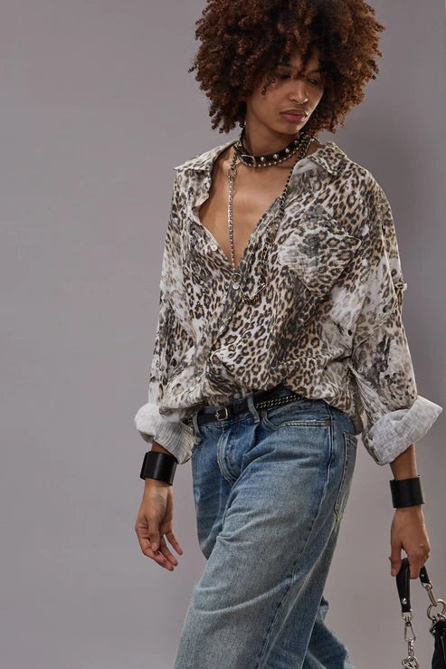 Shredded Seam Drop Neck Shirt - 4
