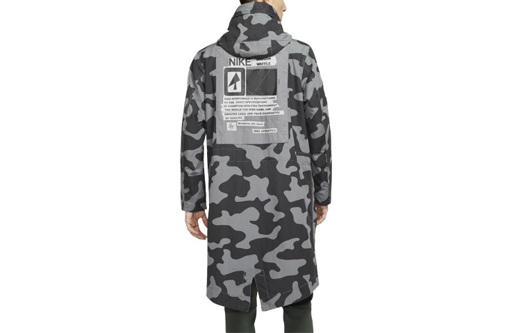 Nike Sportswear mid-length Camouflage hooded Windproof Casual Jacket Gray Dark gray CK2537-084 - 2