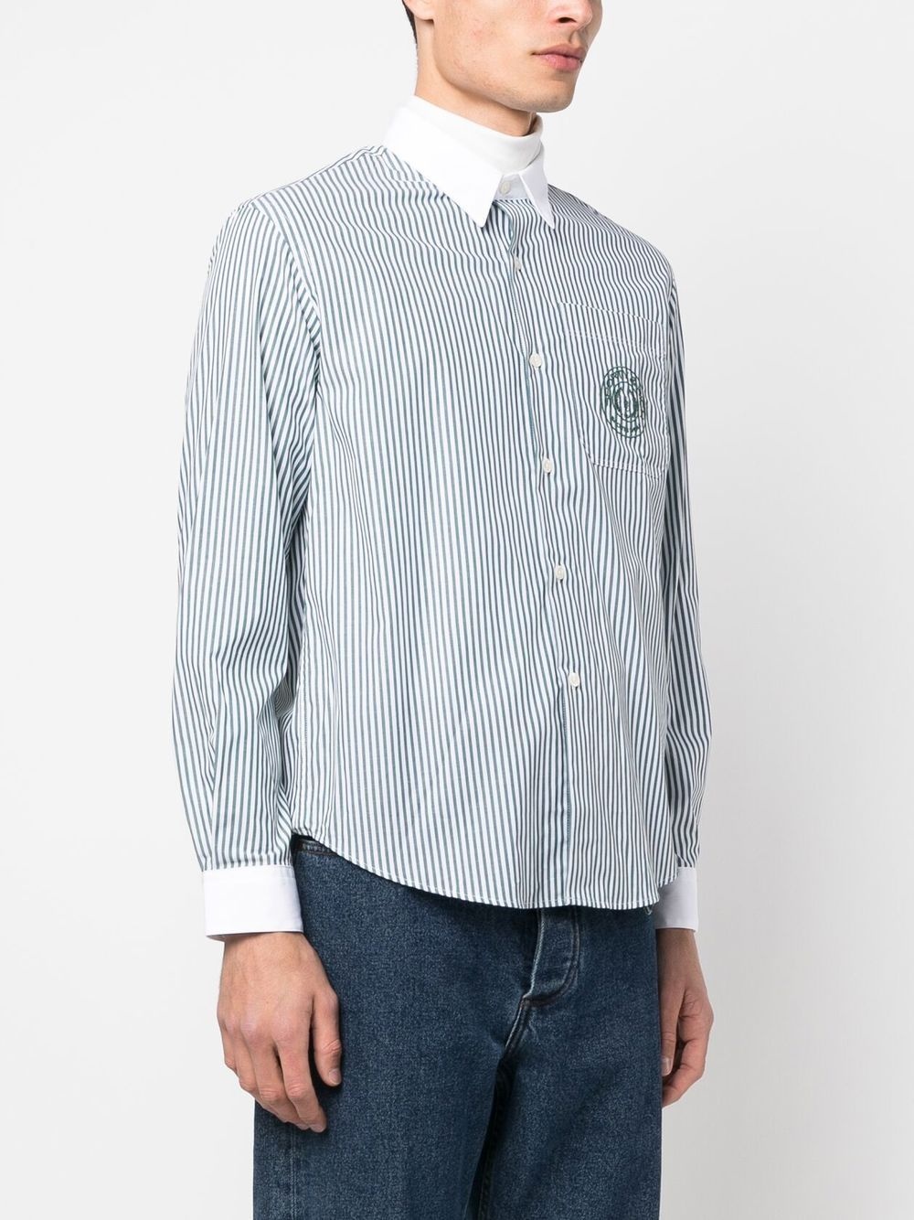 embroidered-logo striped shirt - 3