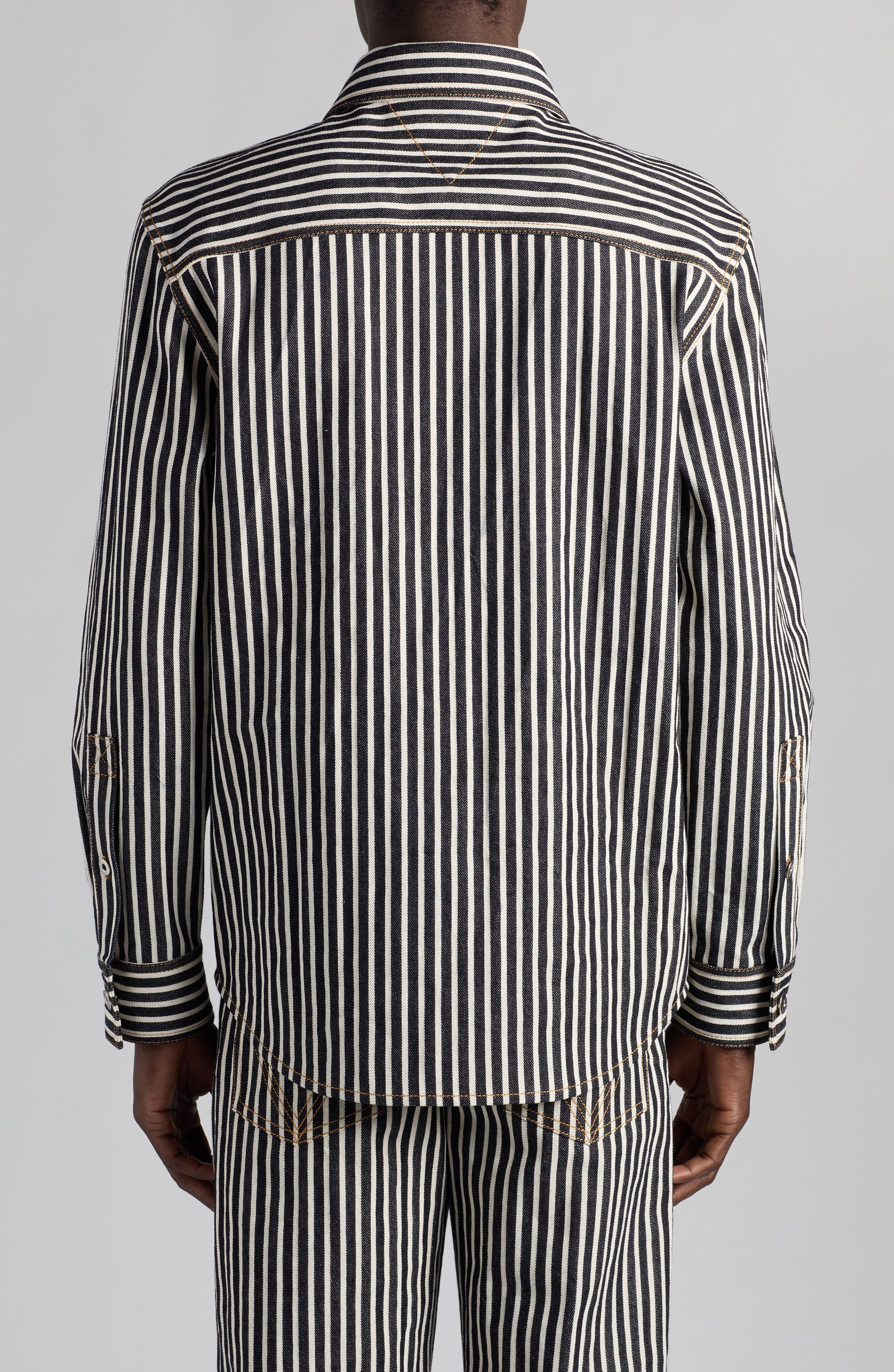 Bottega Veneta Regular Fit Engineer Stripe Cotton Drill Button-Up Shirt in 4037 Navy/Ecru at Nordstr - 3