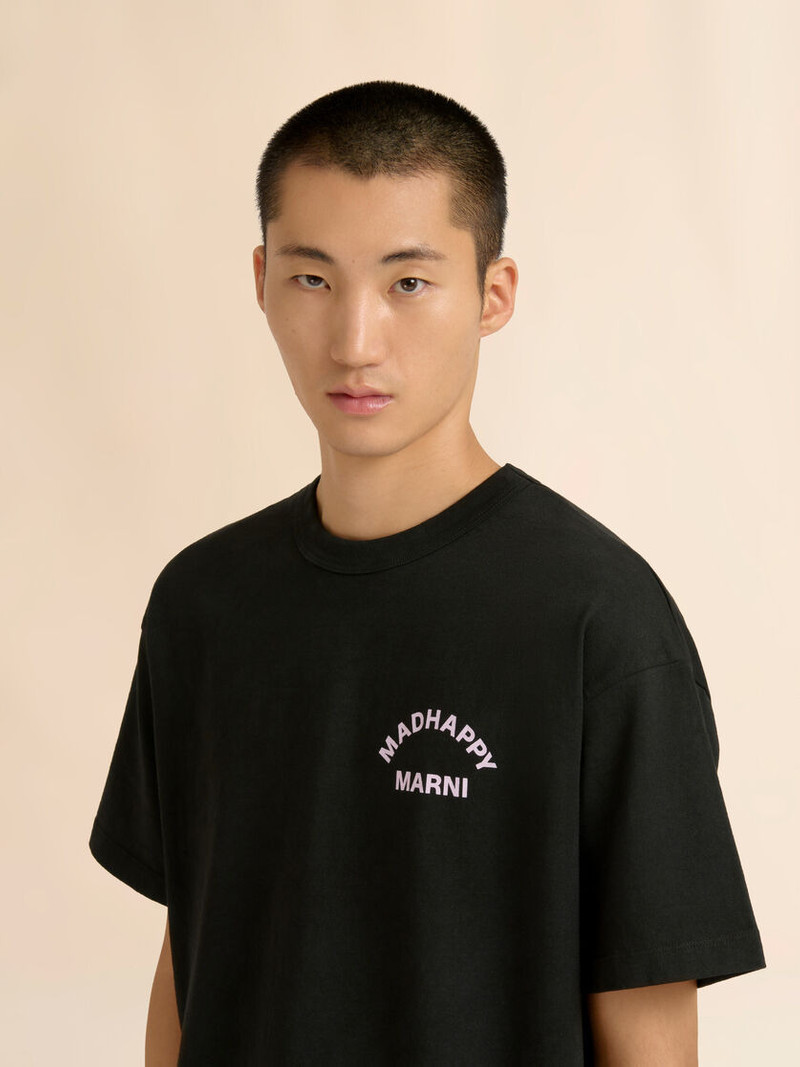 MARNI + MADHAPPY BLACK COTTON T-SHIRT WITH ANIMAL PRINT 4