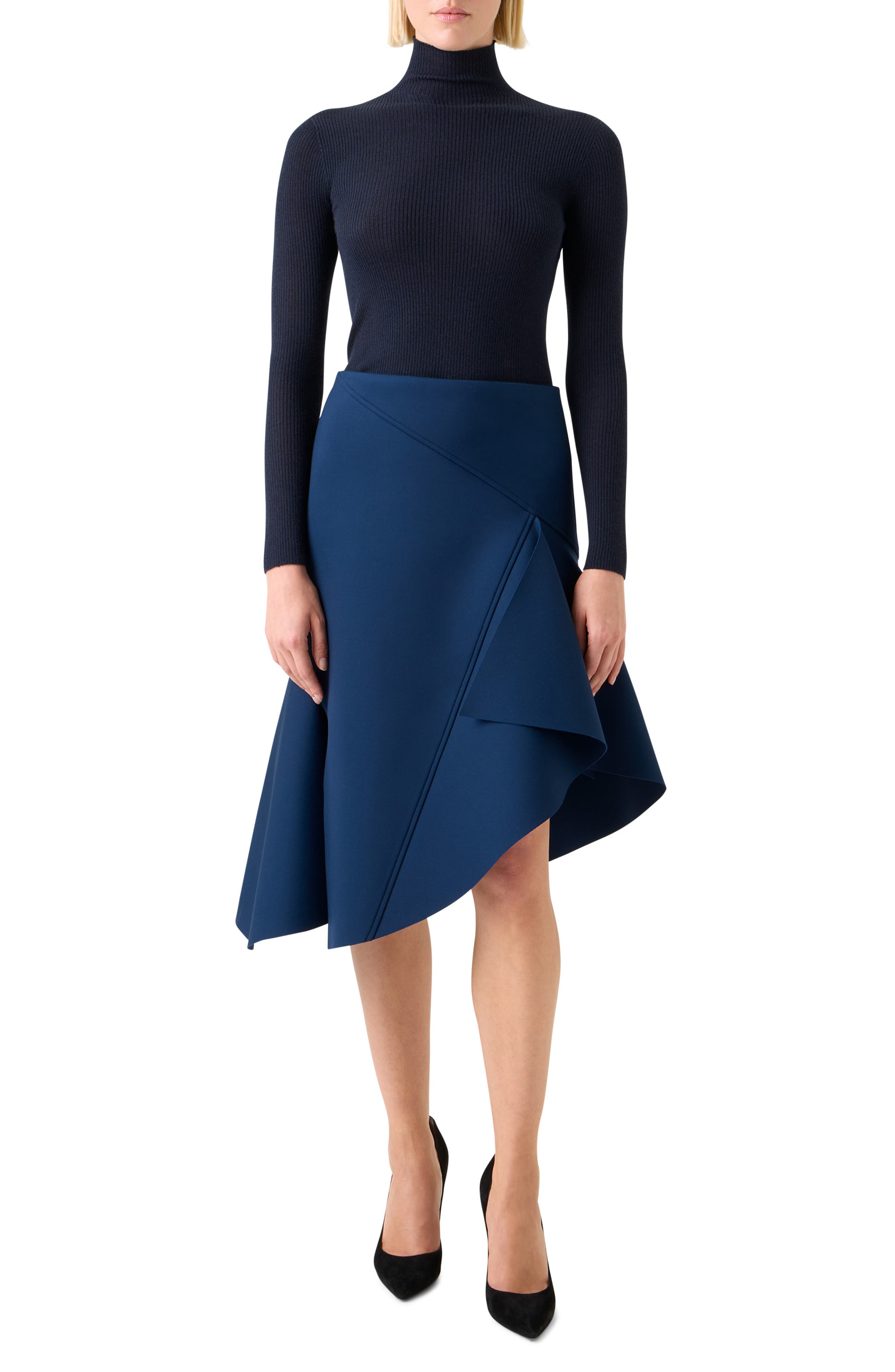 Akris Cashmere & Silk Rib Funnel Neck Sweater in Dark Navy at Nordstrom - 5