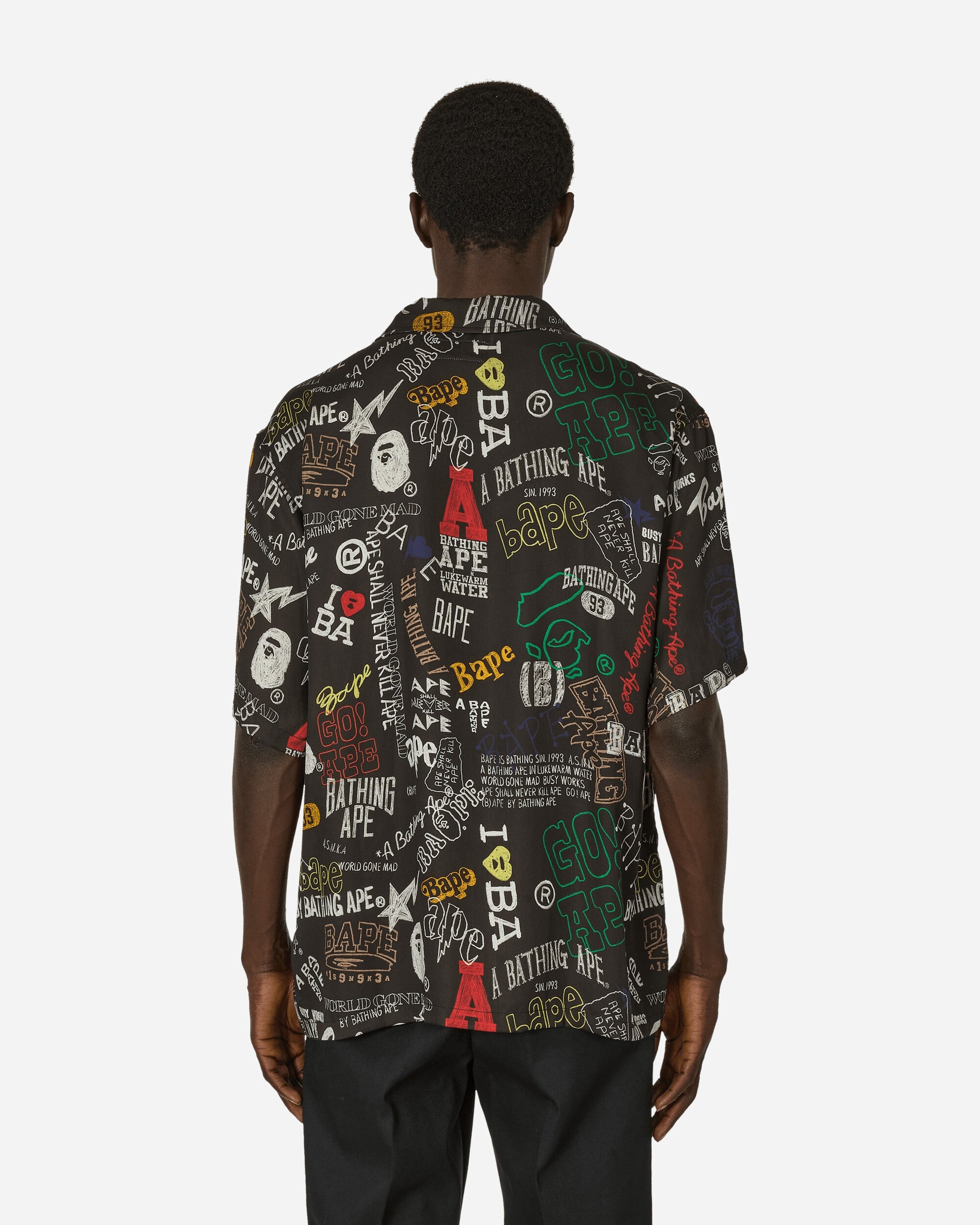 Hand Draw Open Collar Shirt Black - 3