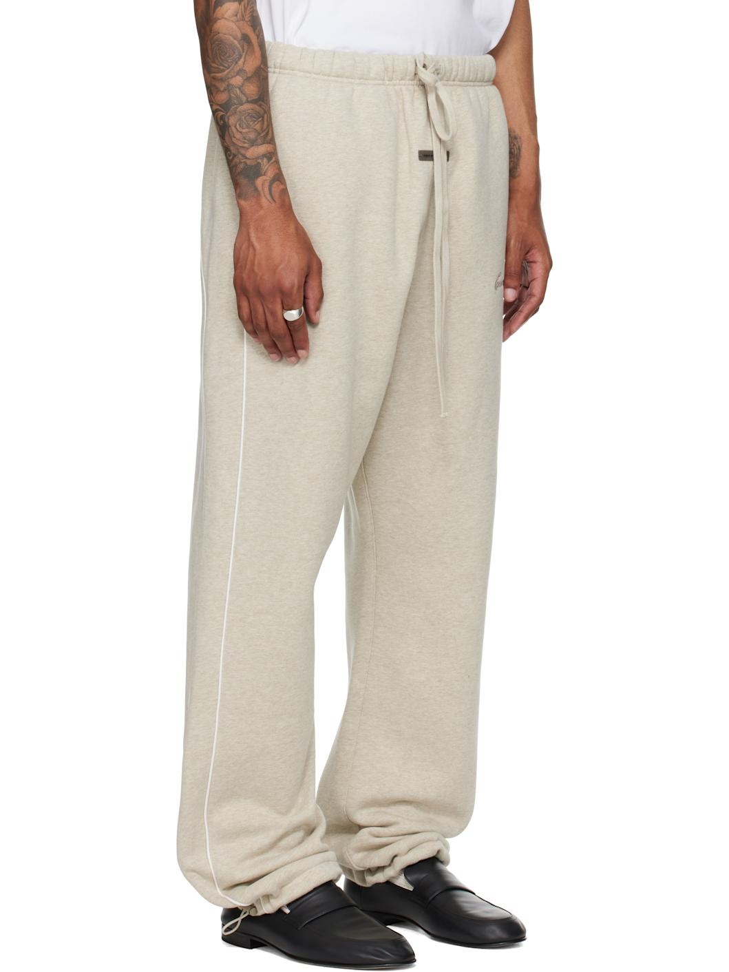 Beige Relaxed Fleece Piping Sweatpants - 2