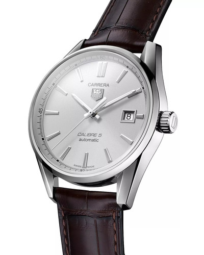 TAG Heuer Carrera Calibre 5 Automatic Men's Silver Alligator Watch, 39mm outlook