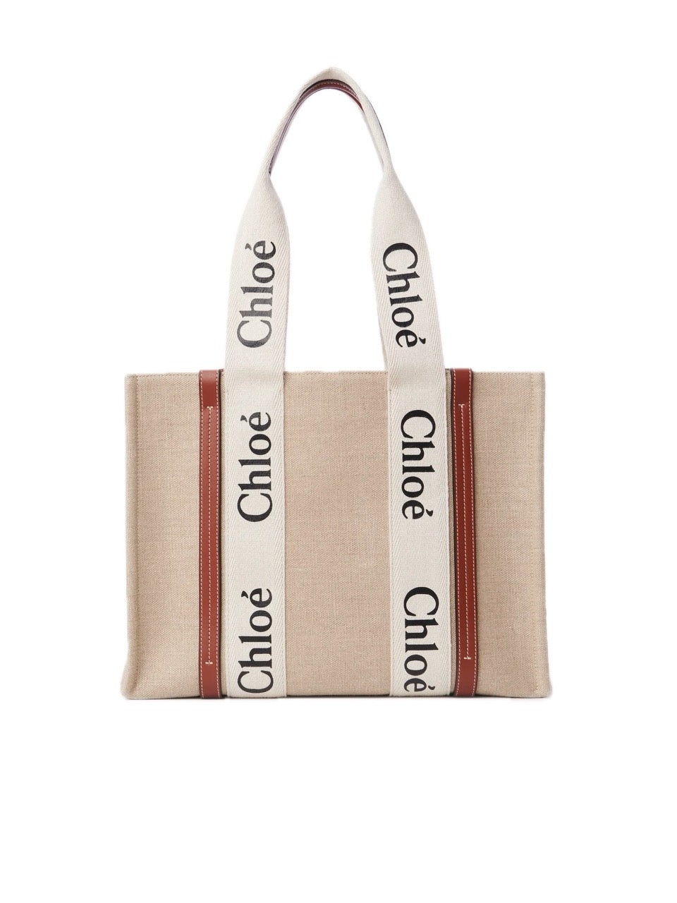 Medium Woody Tote Bag in Linen White/Brown - 3