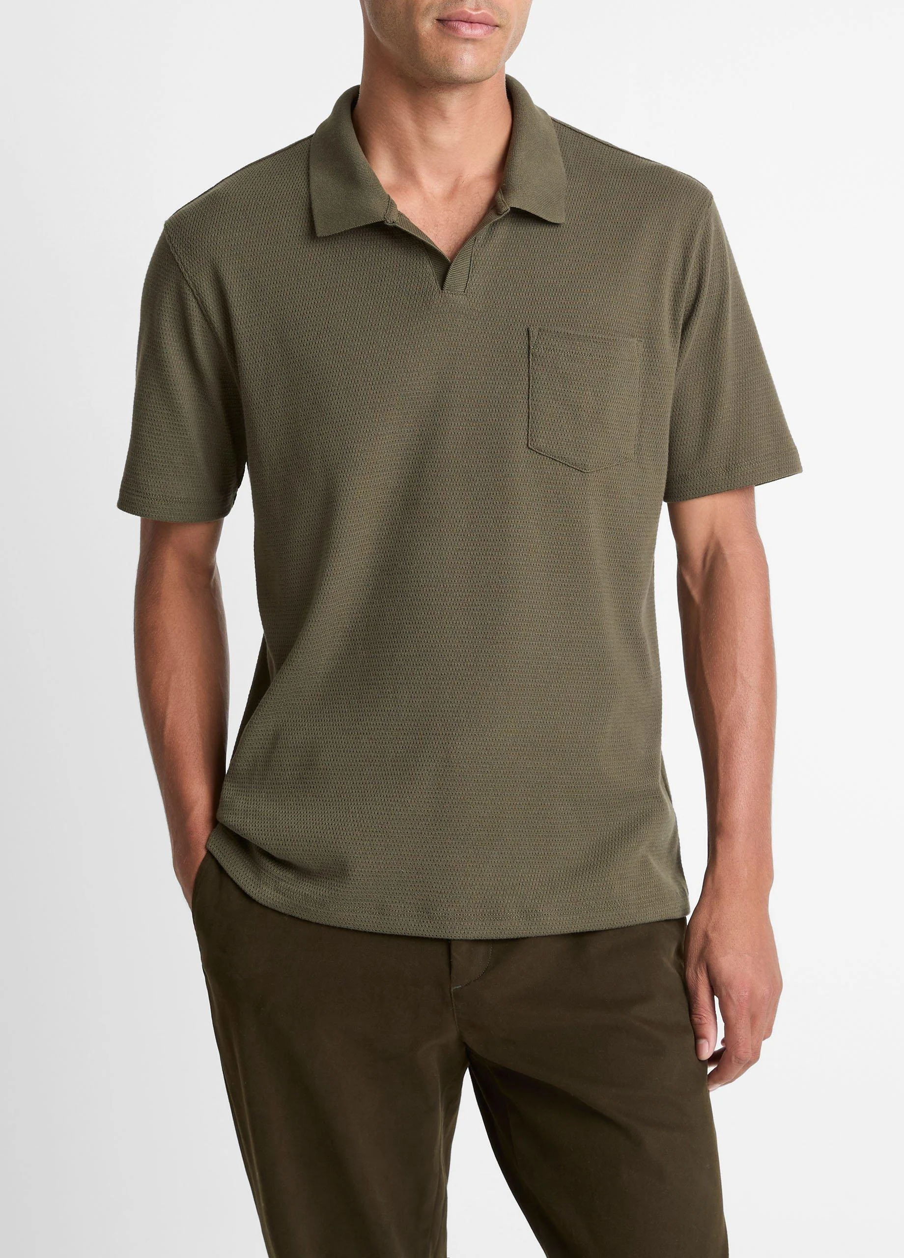 Cotton-Blend Johnny-Collar Polo Shirt - 1