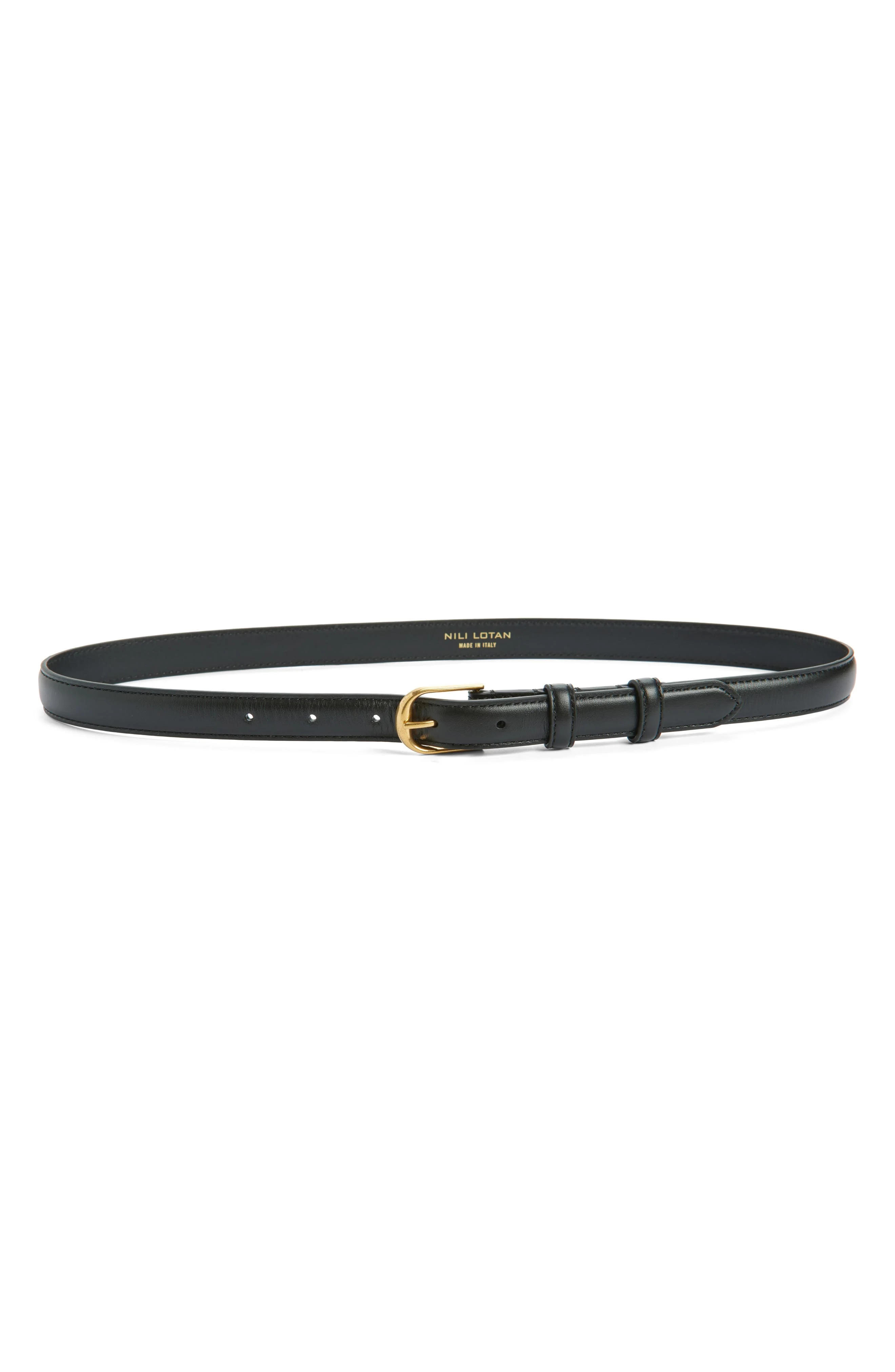 Nili Lotan Jane Leather Belt in Black W/Shiny Brass Buckle at Nordstrom - 1