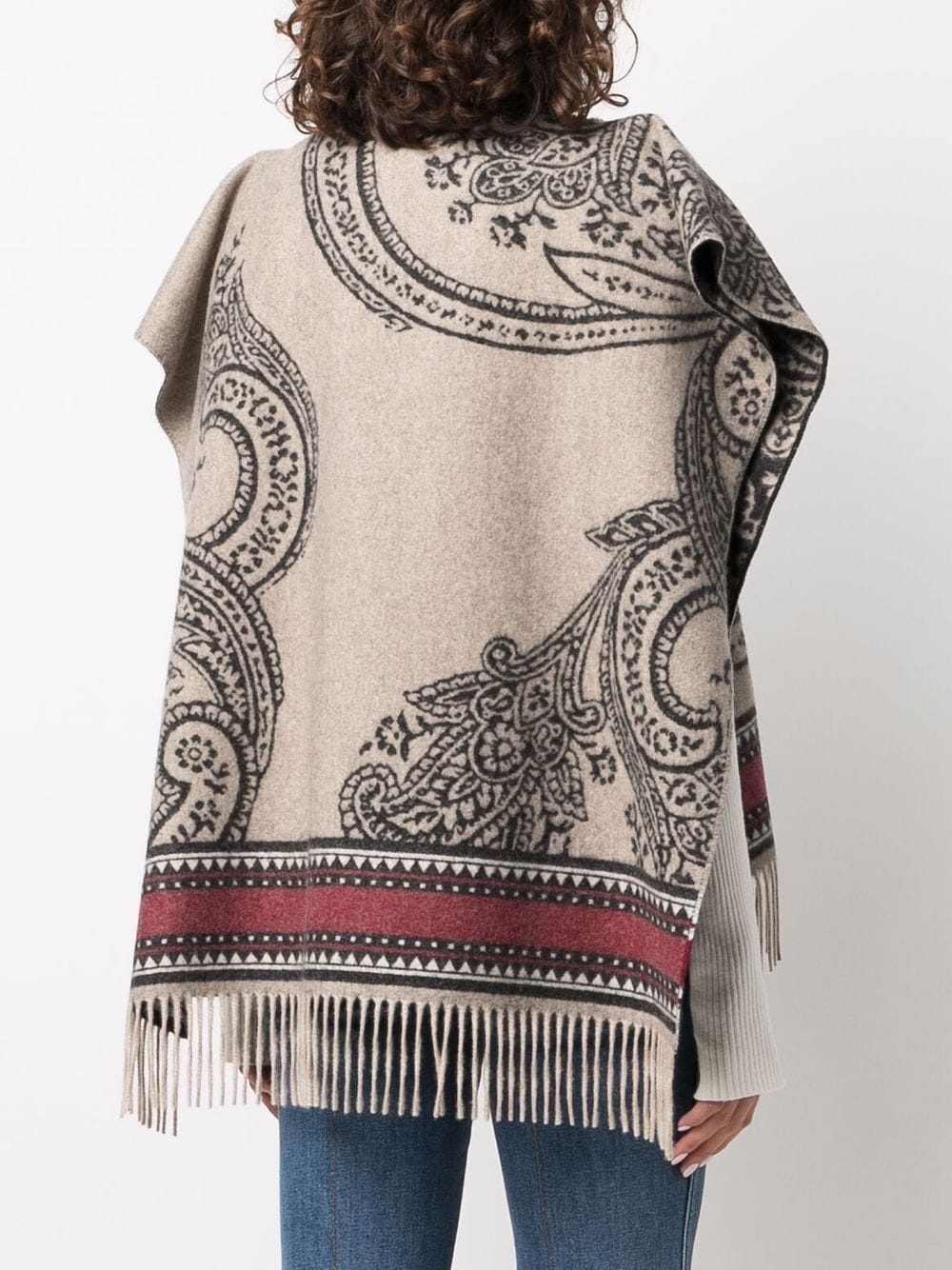 paisley-pattern fringed poncho - 4