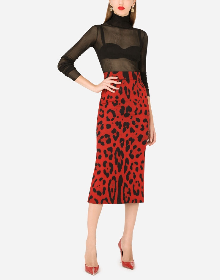 Leopard-print charmeuse skirt - 6