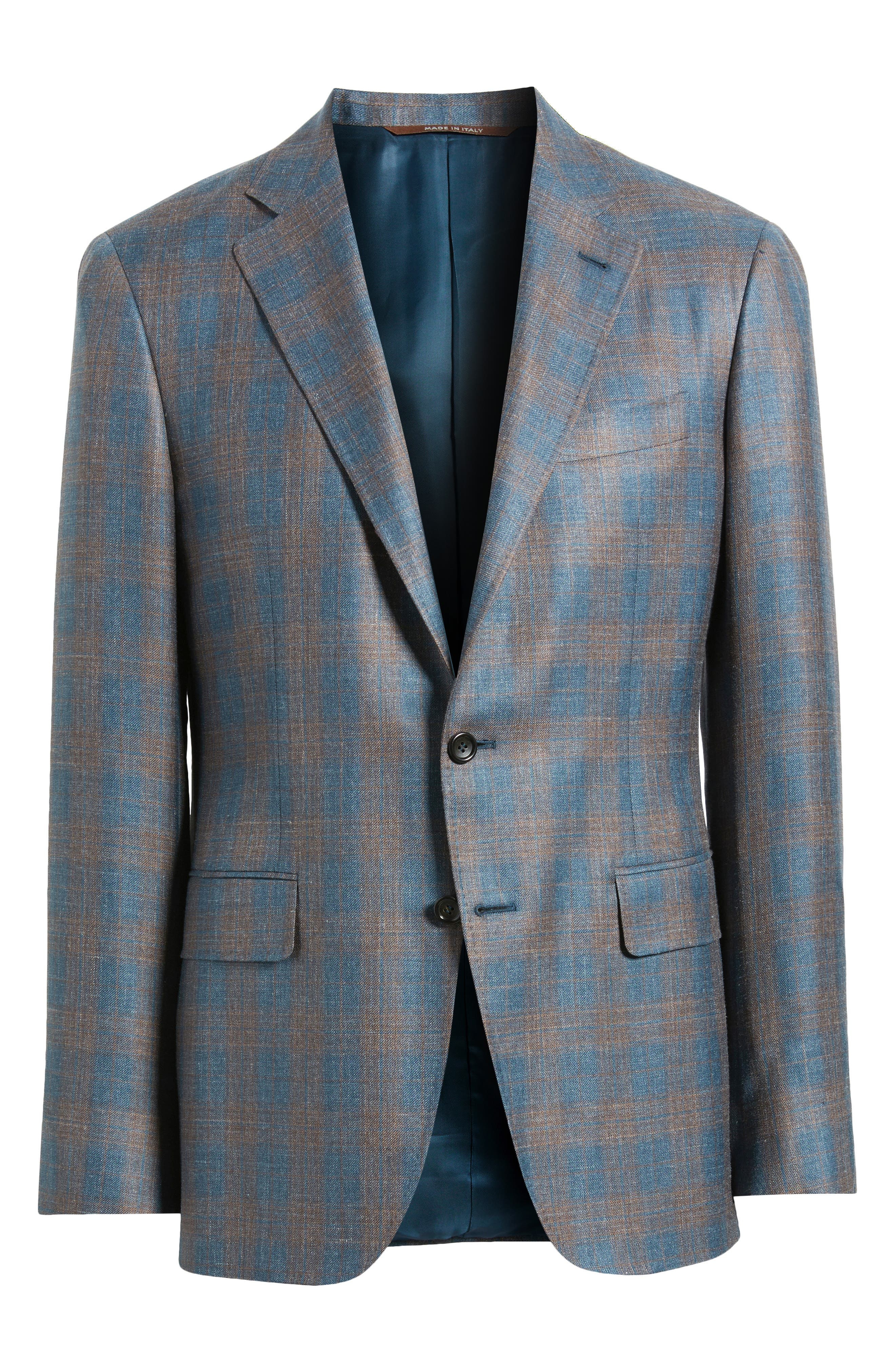Canali Kei Trim Fit Plaid Wool Sport Coat in Teal at Nordstrom - 6