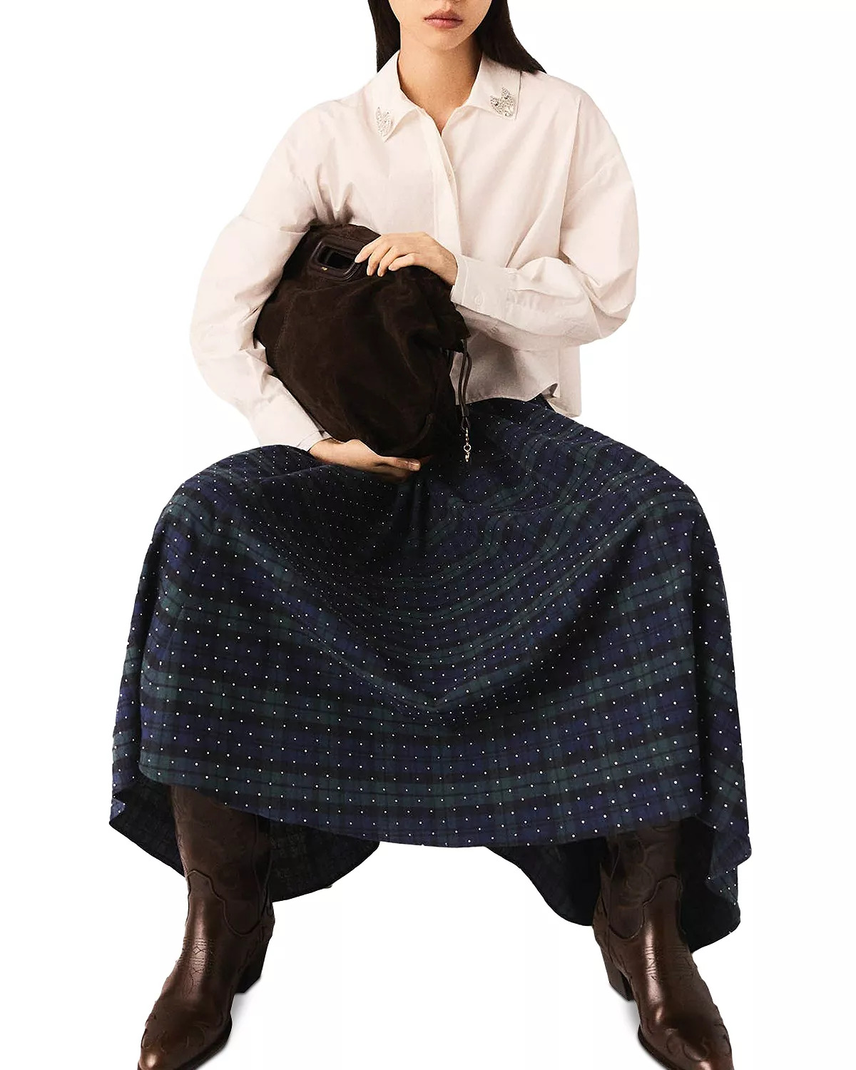 Check Skirt with Rhinestones - 6