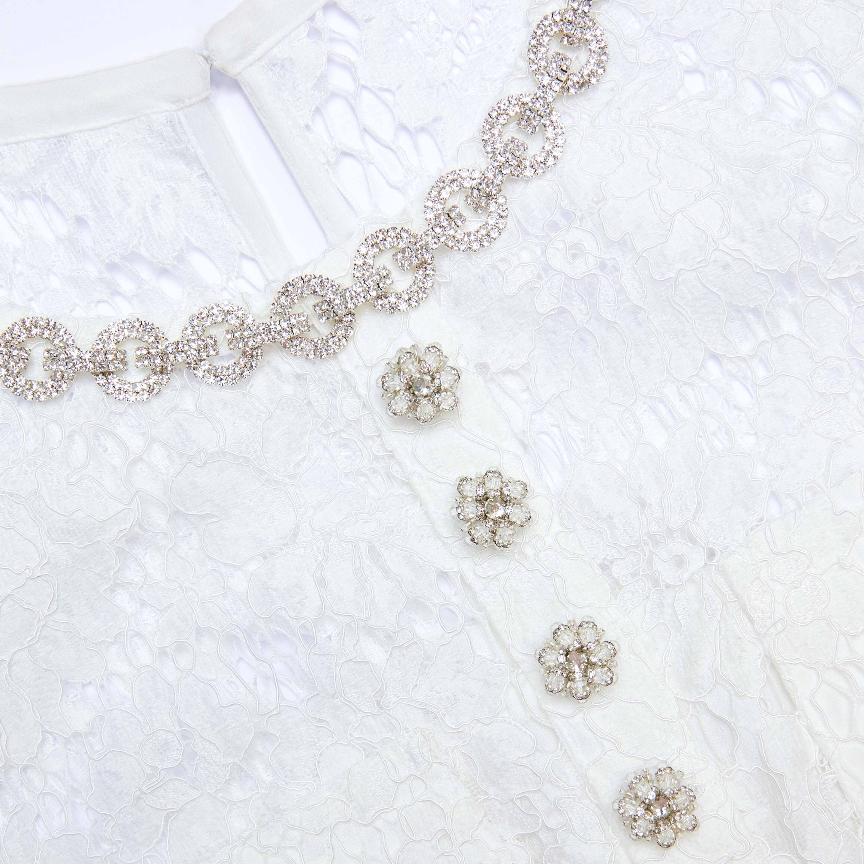 White Lace Satin Maxi Dress - 5