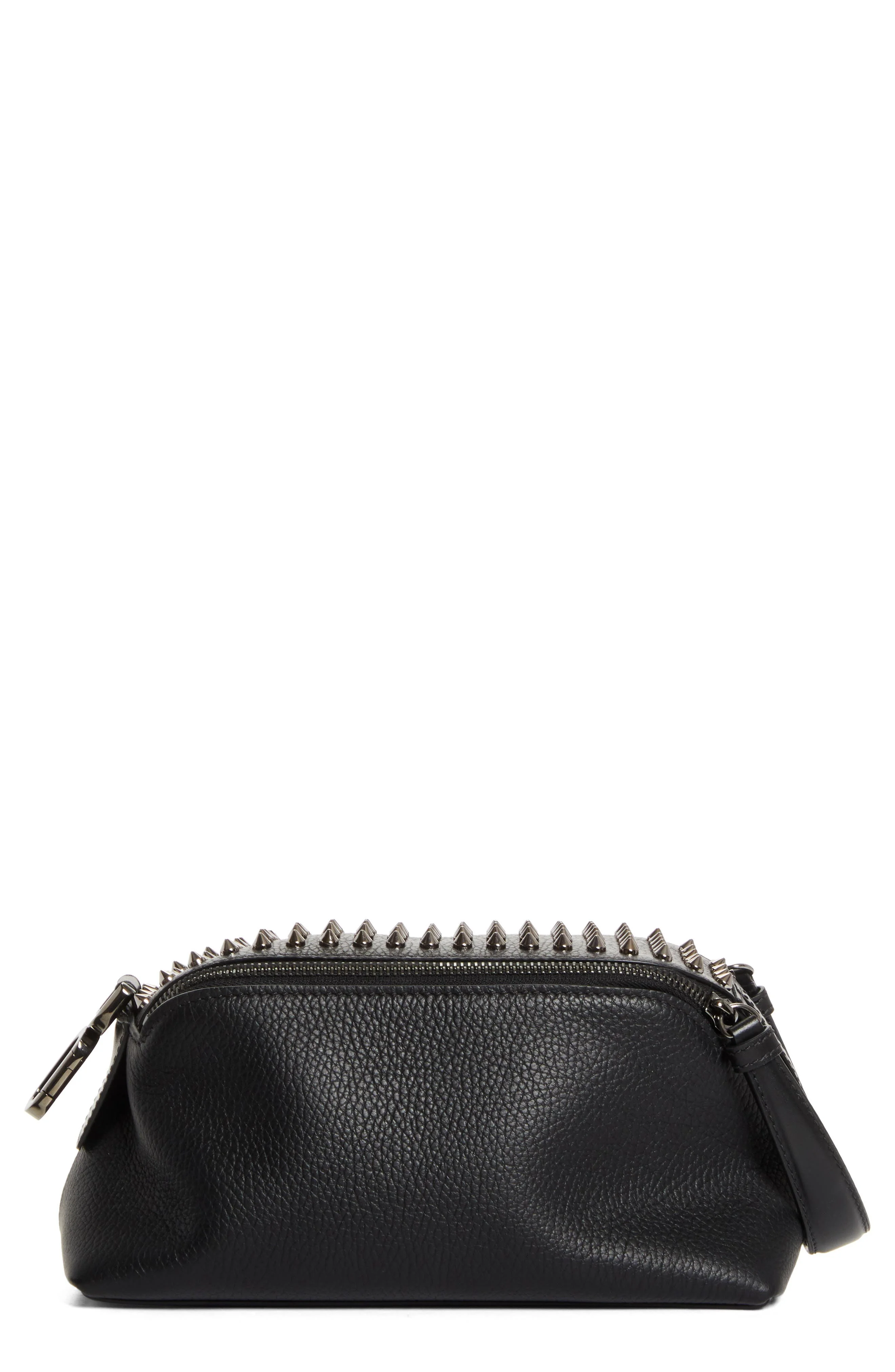 Christian Louboutin Funky Studded Leather Pouch in Black/Gun Metal at Nordstrom - 1