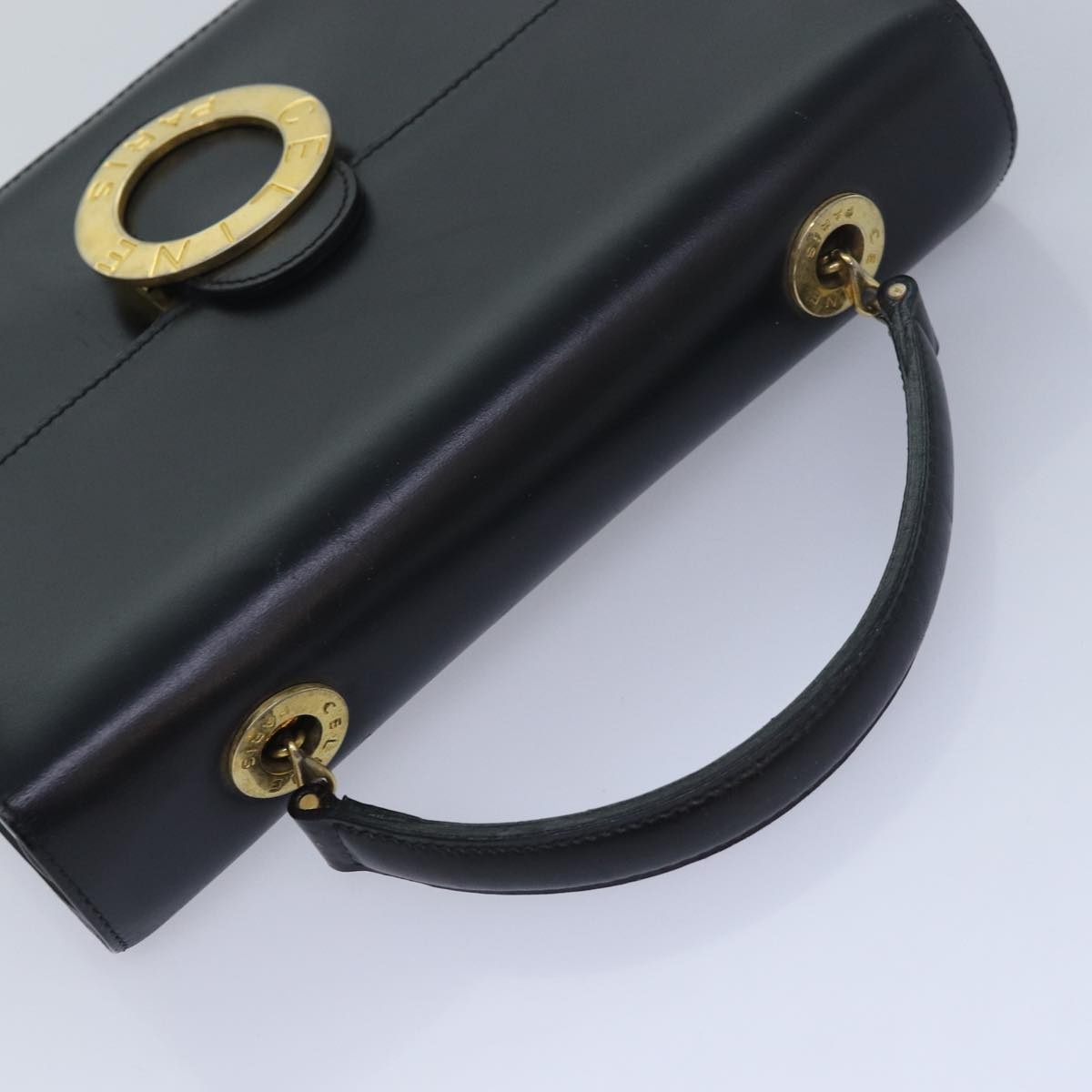 CELINE Circle Hand Bag Leather Black - 6