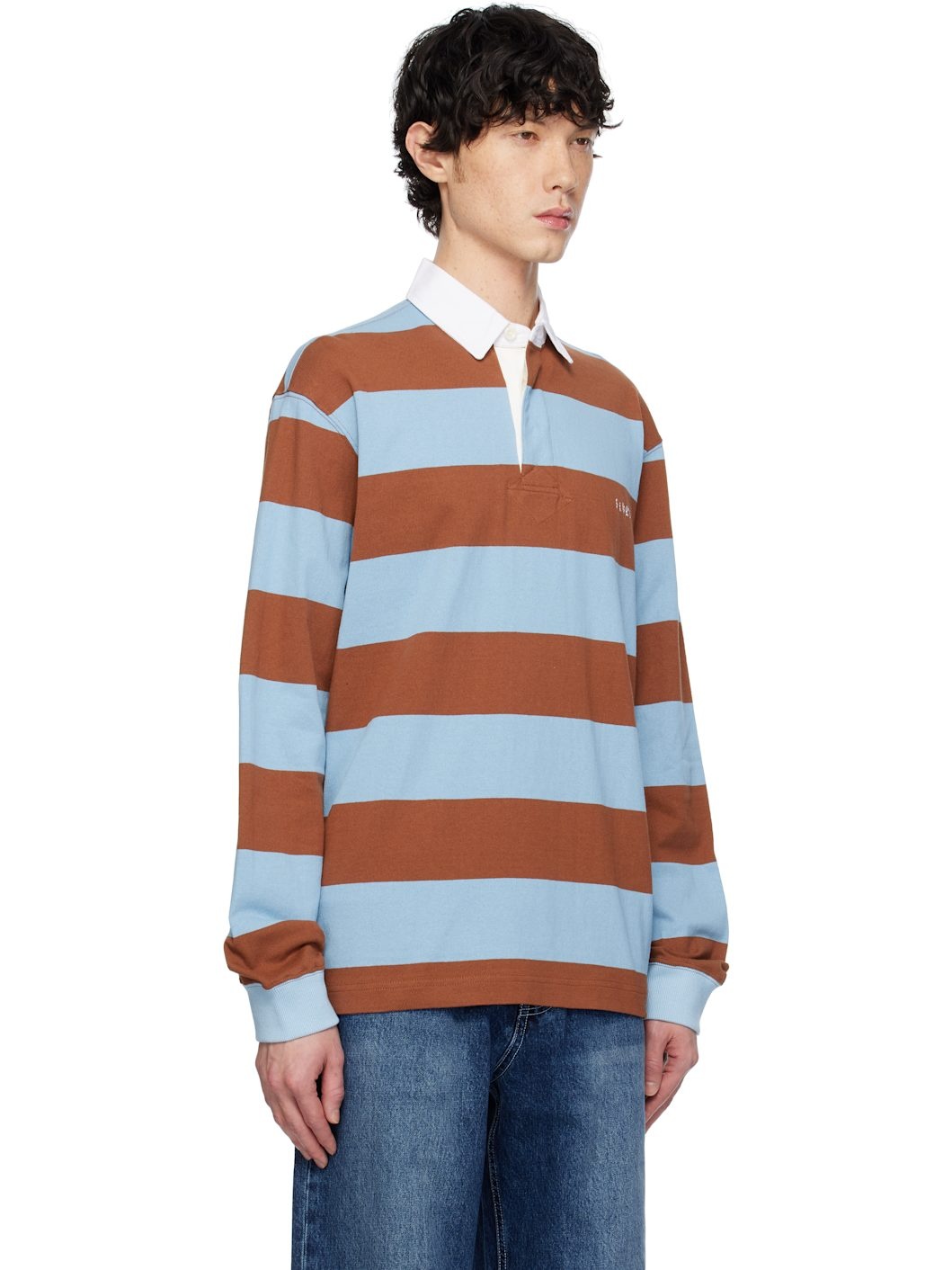 Brown & Blue Stripe Jersey Rugby Polo - 2