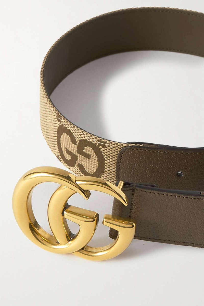 Leather-trimmed canvas-jacquard belt 3
