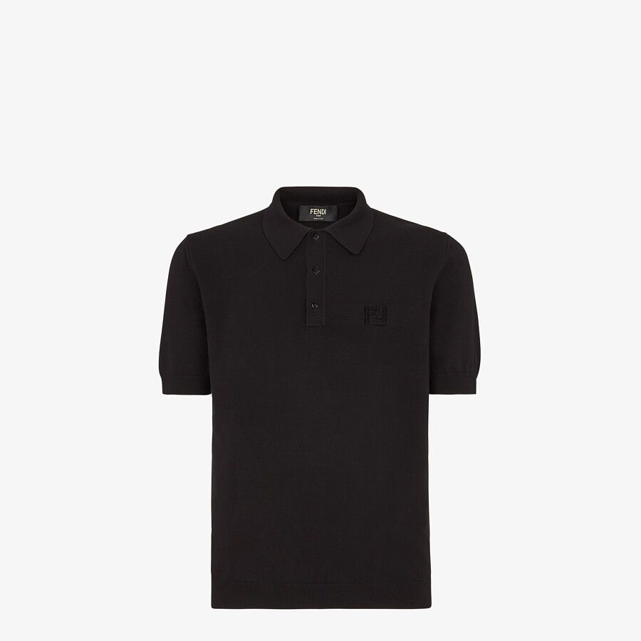 Black cotton polo shirt - 1