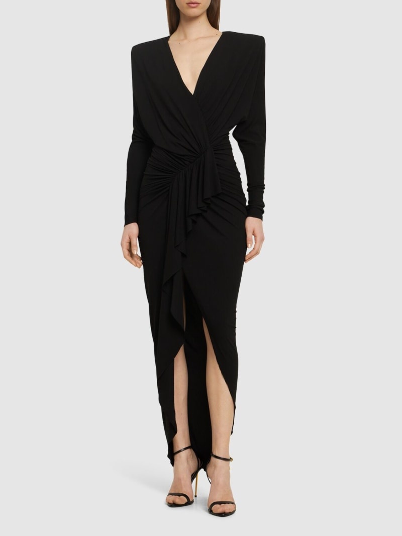 Draped jersey l/s midi wrap dress - 2