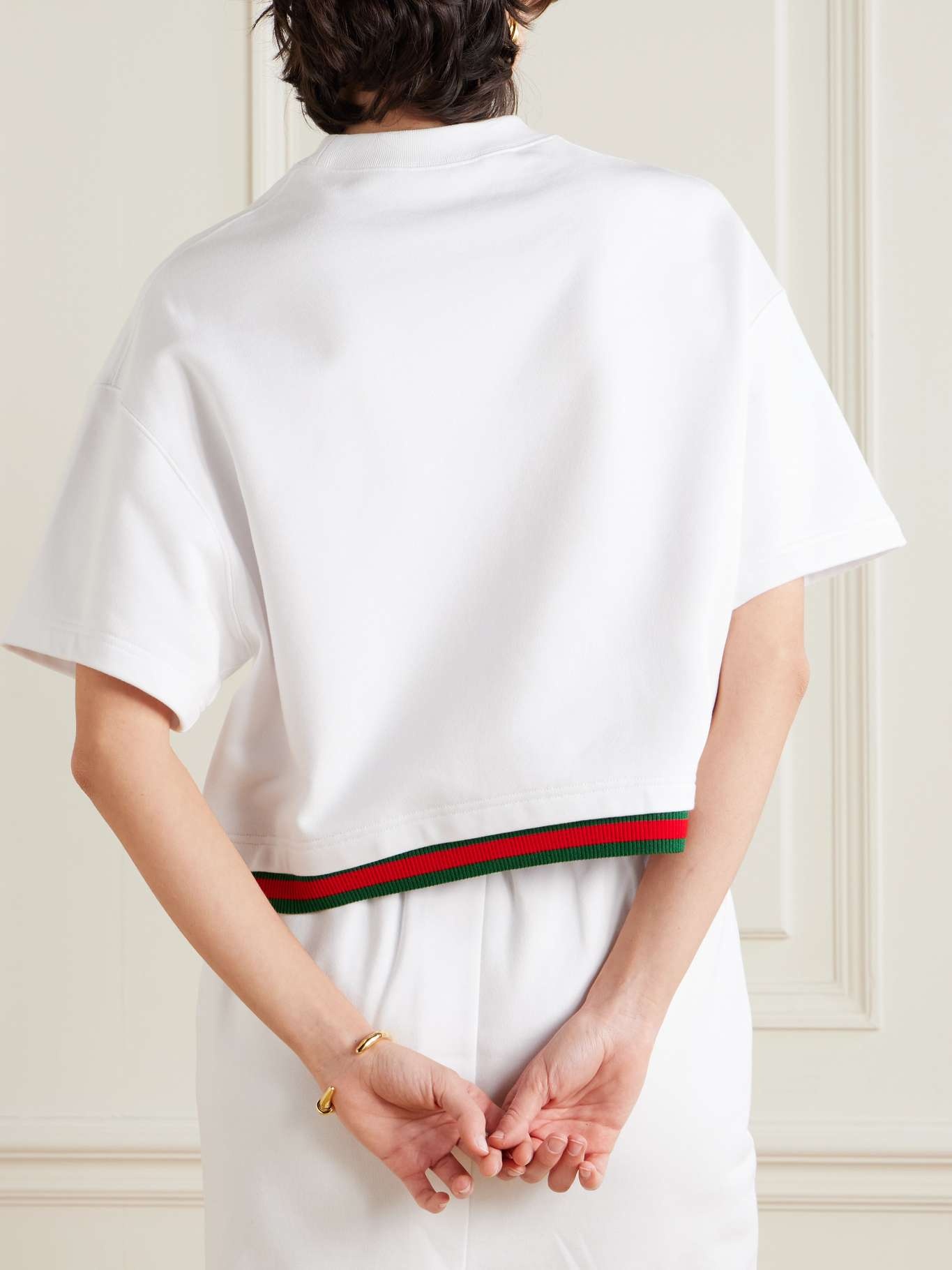 Appliquéd striped cotton-jersey T-shirt White - 3