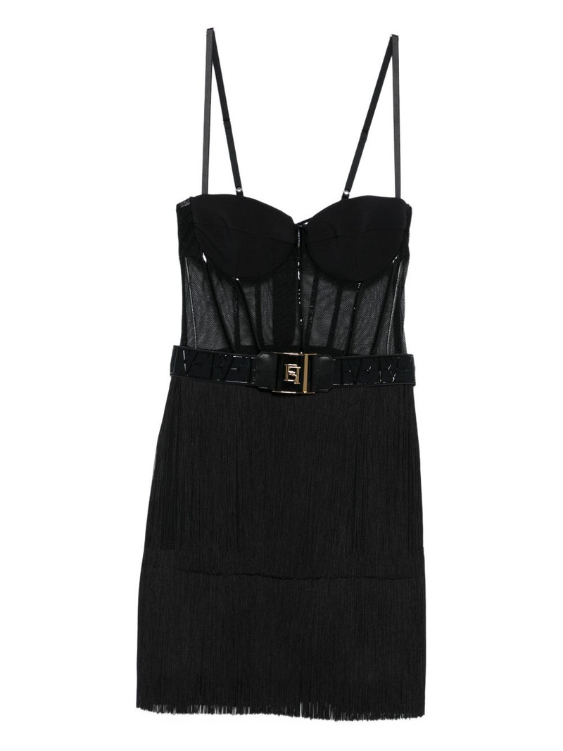 Tulle mesh-panel fringed dress 1