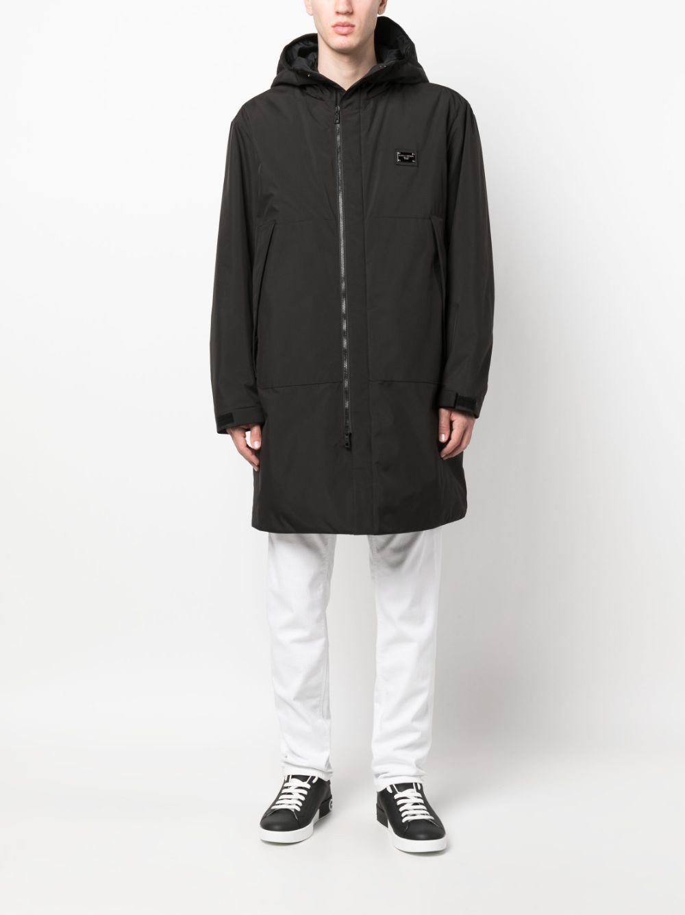 logo-plaque hooded coat - 2