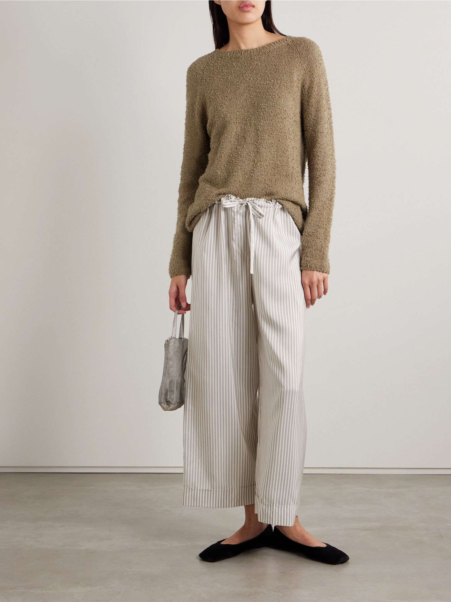 Yayah cropped striped silk wide-leg pants Off-white - 2
