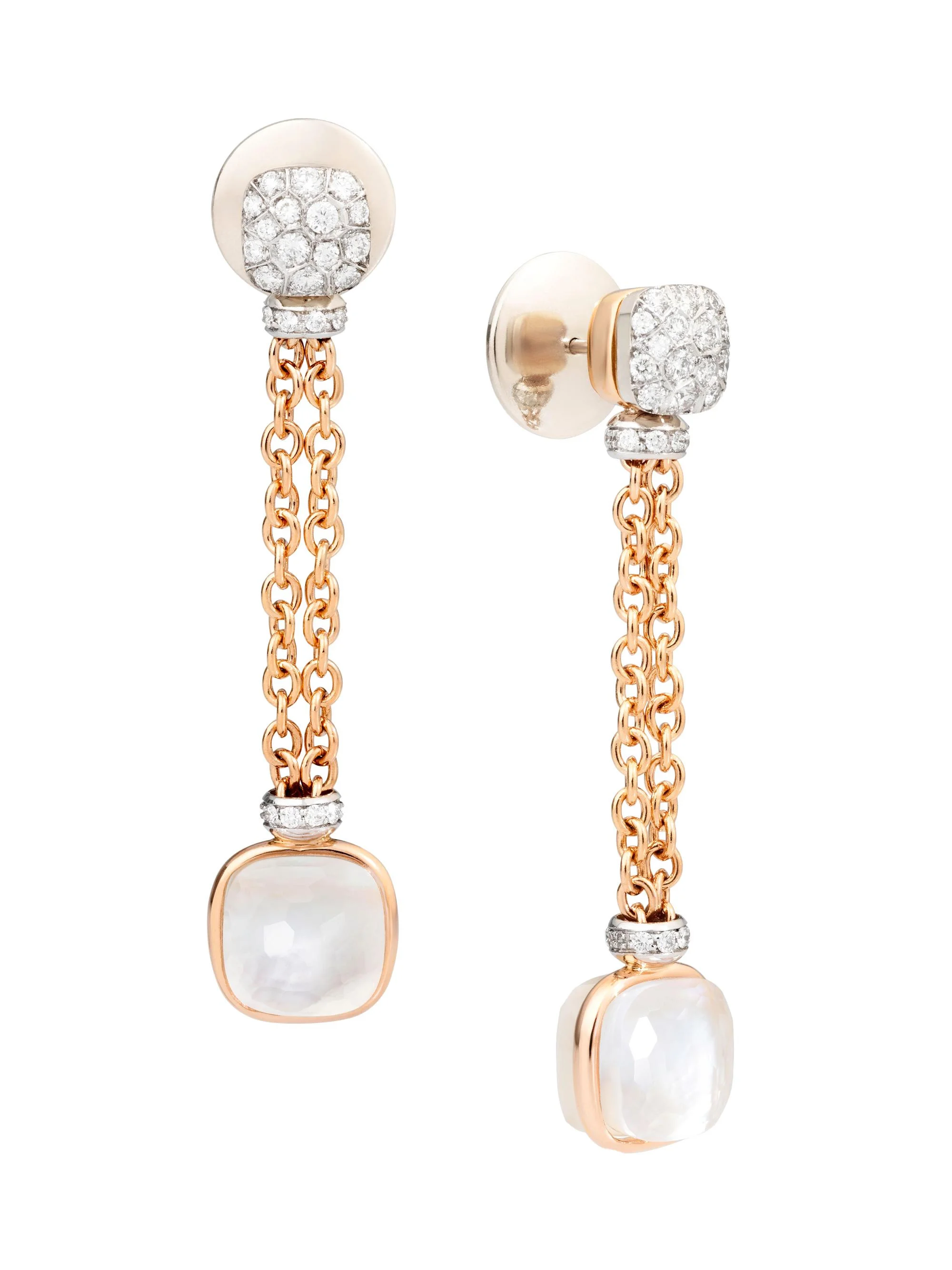 Women's Nudo 18K Rose & White Gold Diamond, Topaz & Mother-Of-Pearl Chain Drop Earrings - Rose Gold - 1