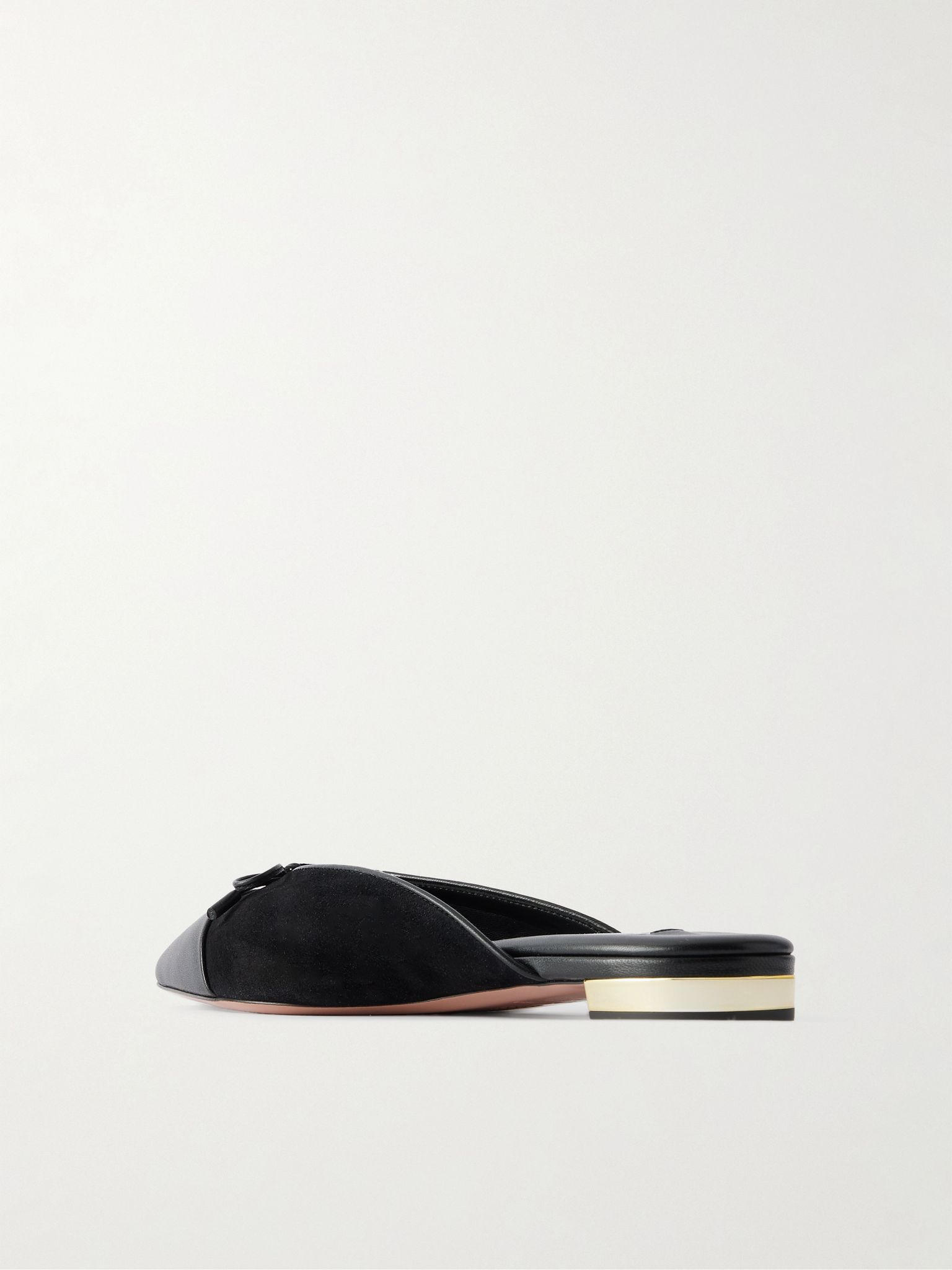 Gioia bow-embellished leather-trimmed suede slippers Black - 3