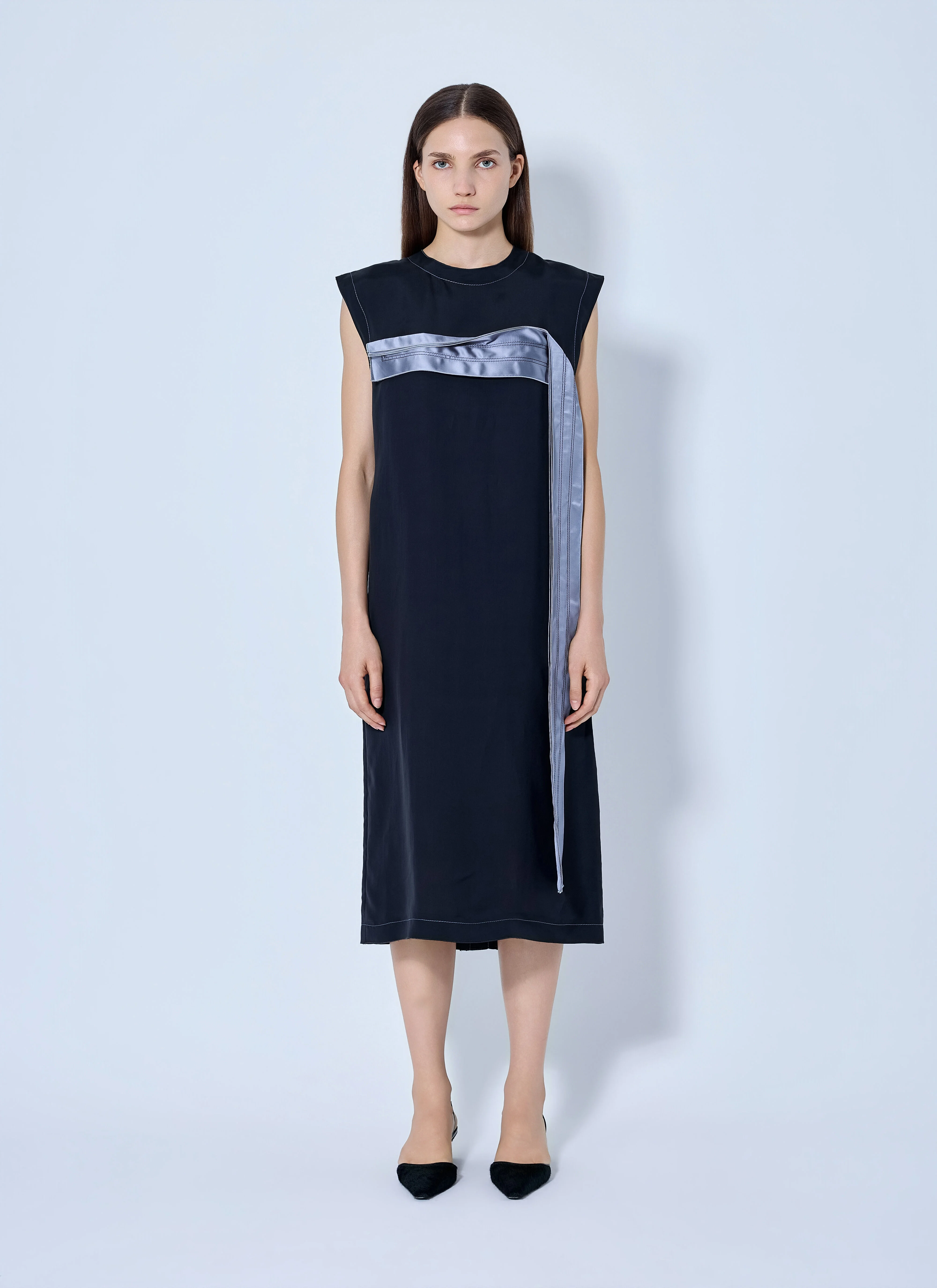 Sleeveless Midi Dress with Satin Detail - 1