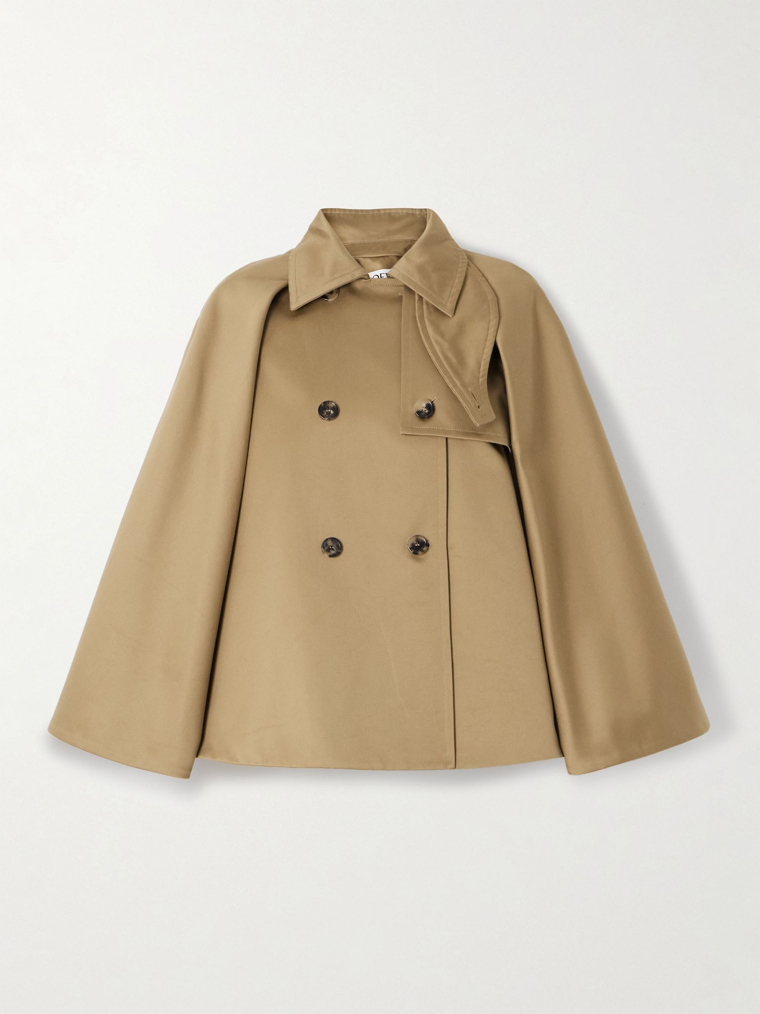 Double-breasted cape-effect organic cotton-gabardine jacket Beige - 1