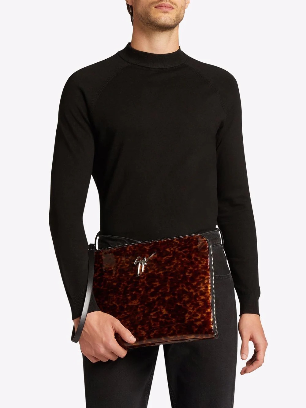 Fabian tortoiseshell-effect patent leather clutch - 5