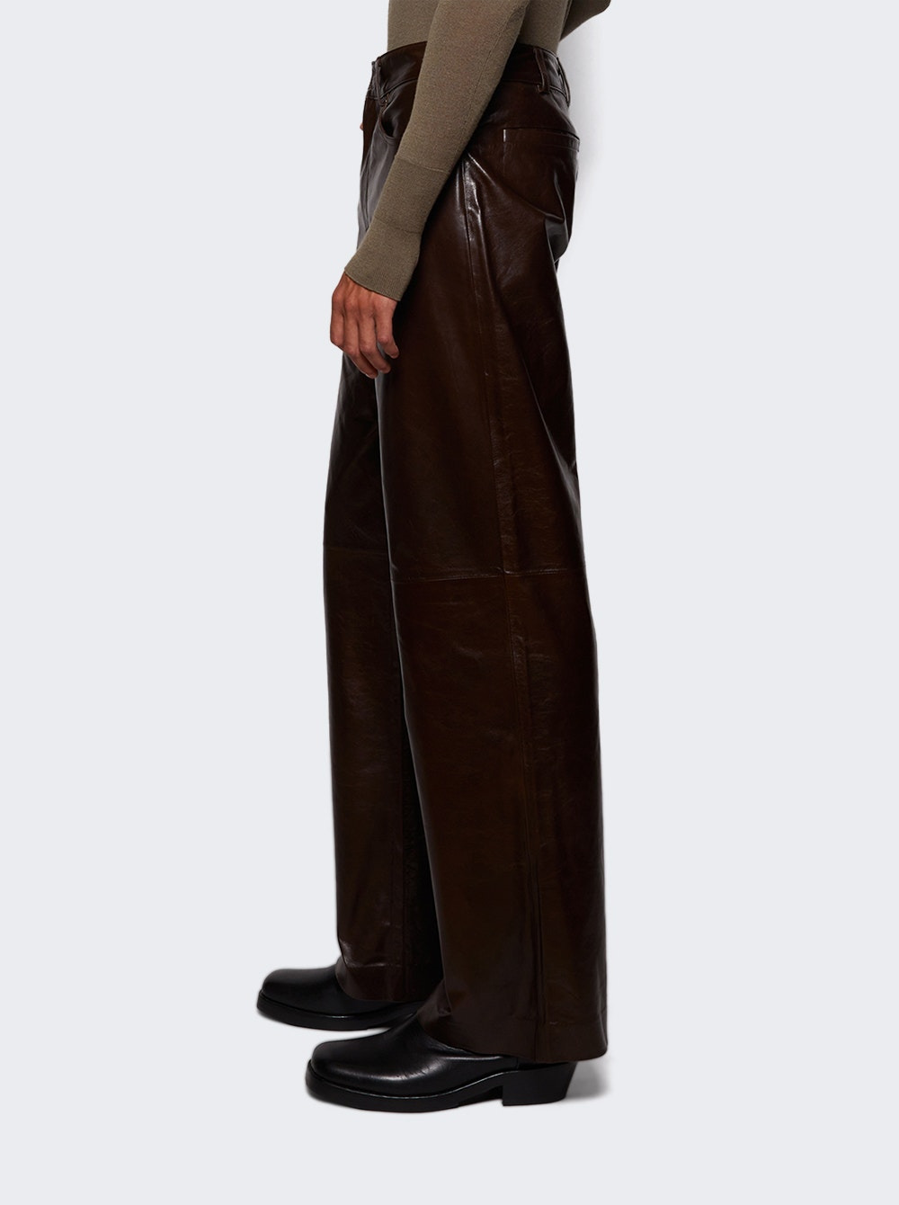 Leather Straight Leg Pant Dark Brown - 3