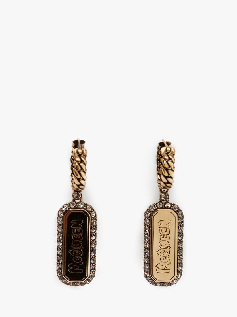 Mcqueen Graffiti Pave Hoop Earrings in Antique Gold - 1