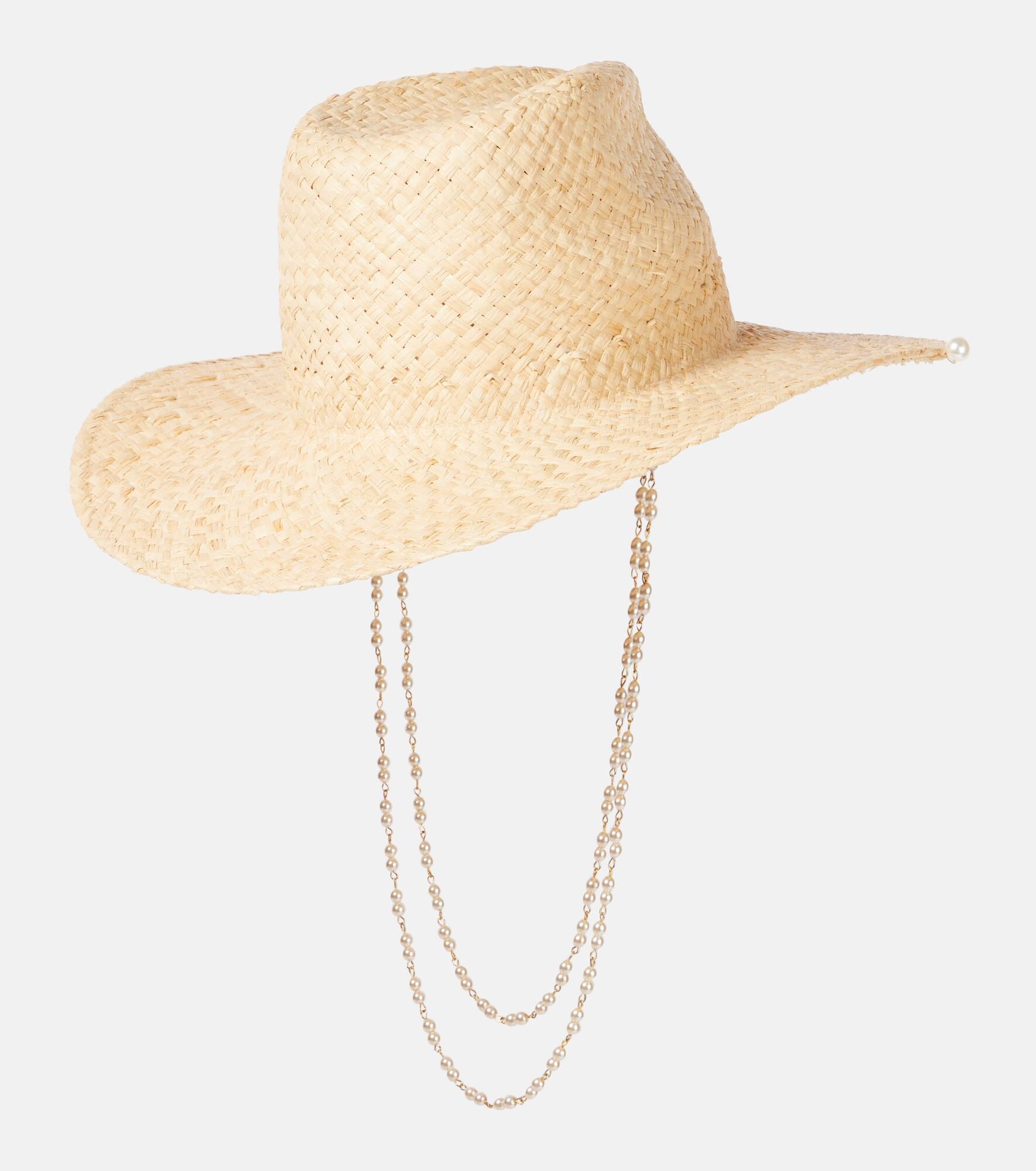 Logo faux pearl-embellished straw fedora - 4