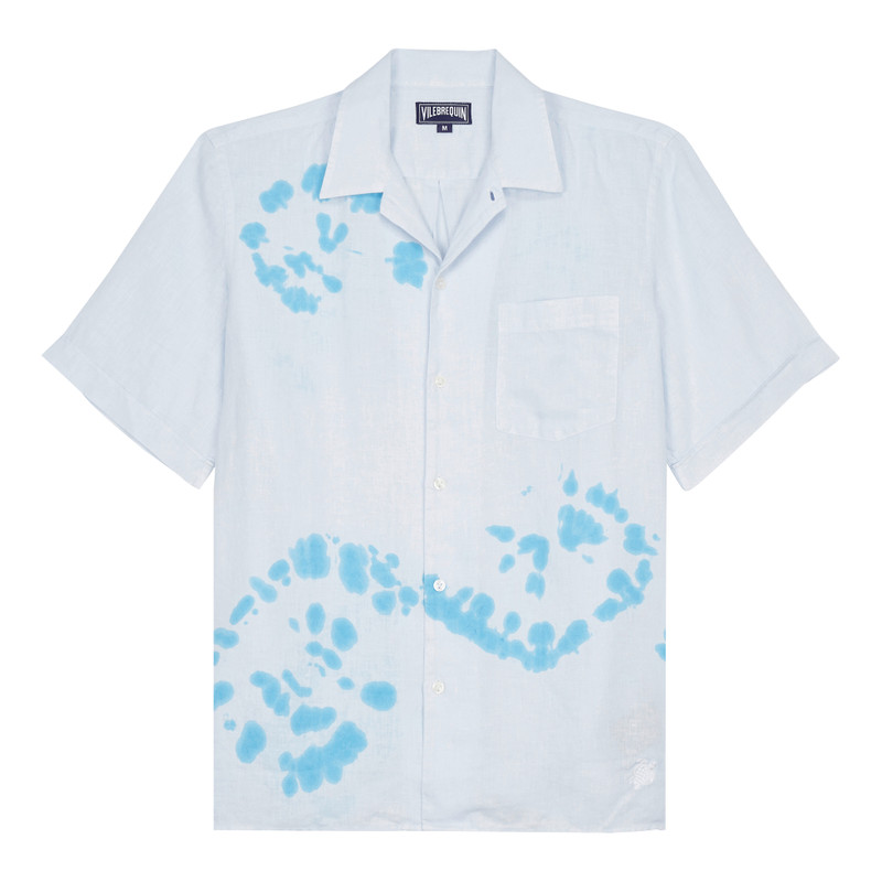 Men Bowling Shirt Linen and Cotton Snail Tie & Dye 1