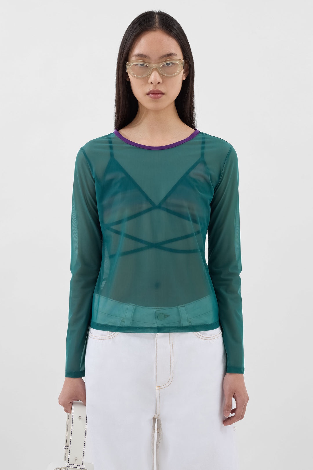 LONGSLEEVE SHEER TOP / emerald green - 2
