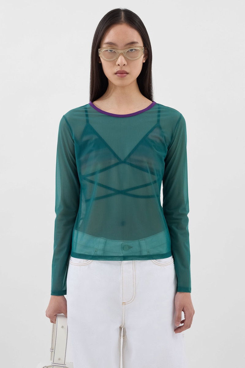 SUNNEI LONGSLEEVE SHEER TOP / emerald green outlook