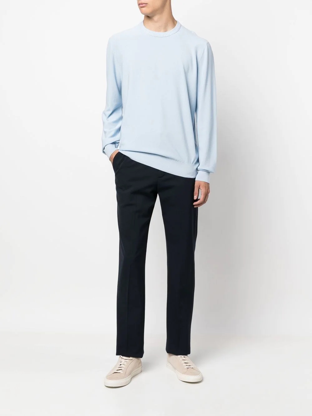 ribbed-trim cotton-silk jumper - 2