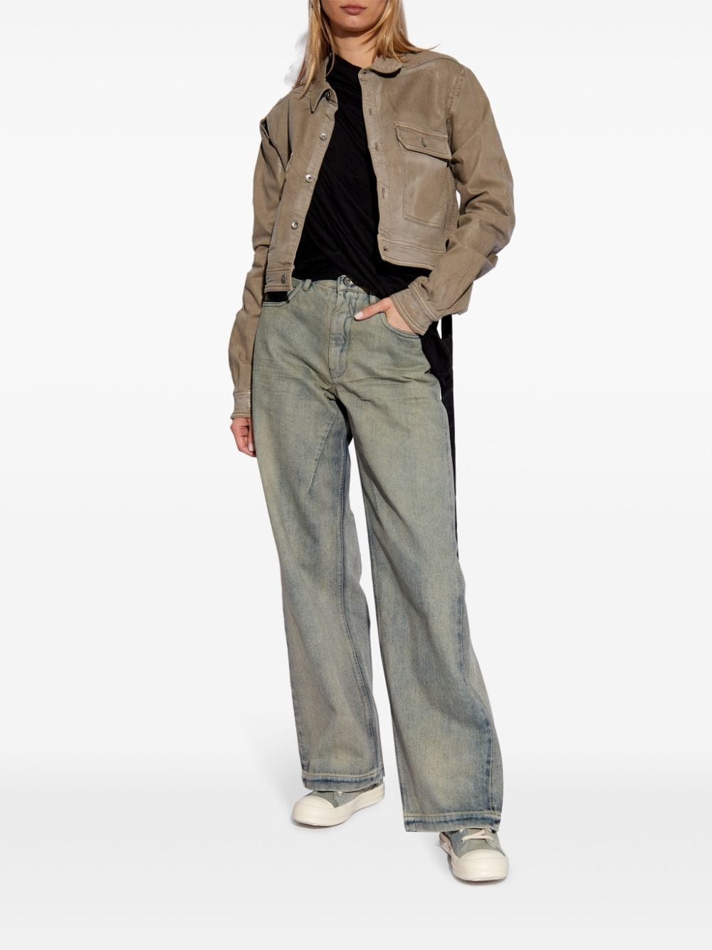 cut-out foiled denim jacket - 2